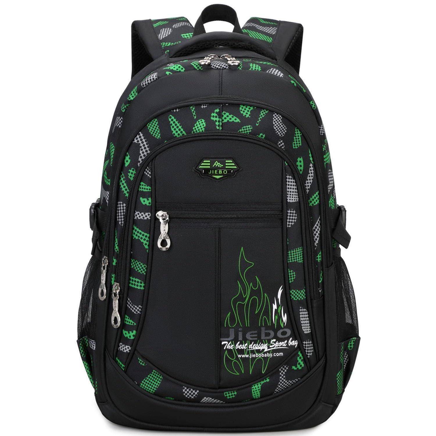 Schulrucksack Jungen Tarnfarbe Grün mit Seitentaschen und A4-Fach