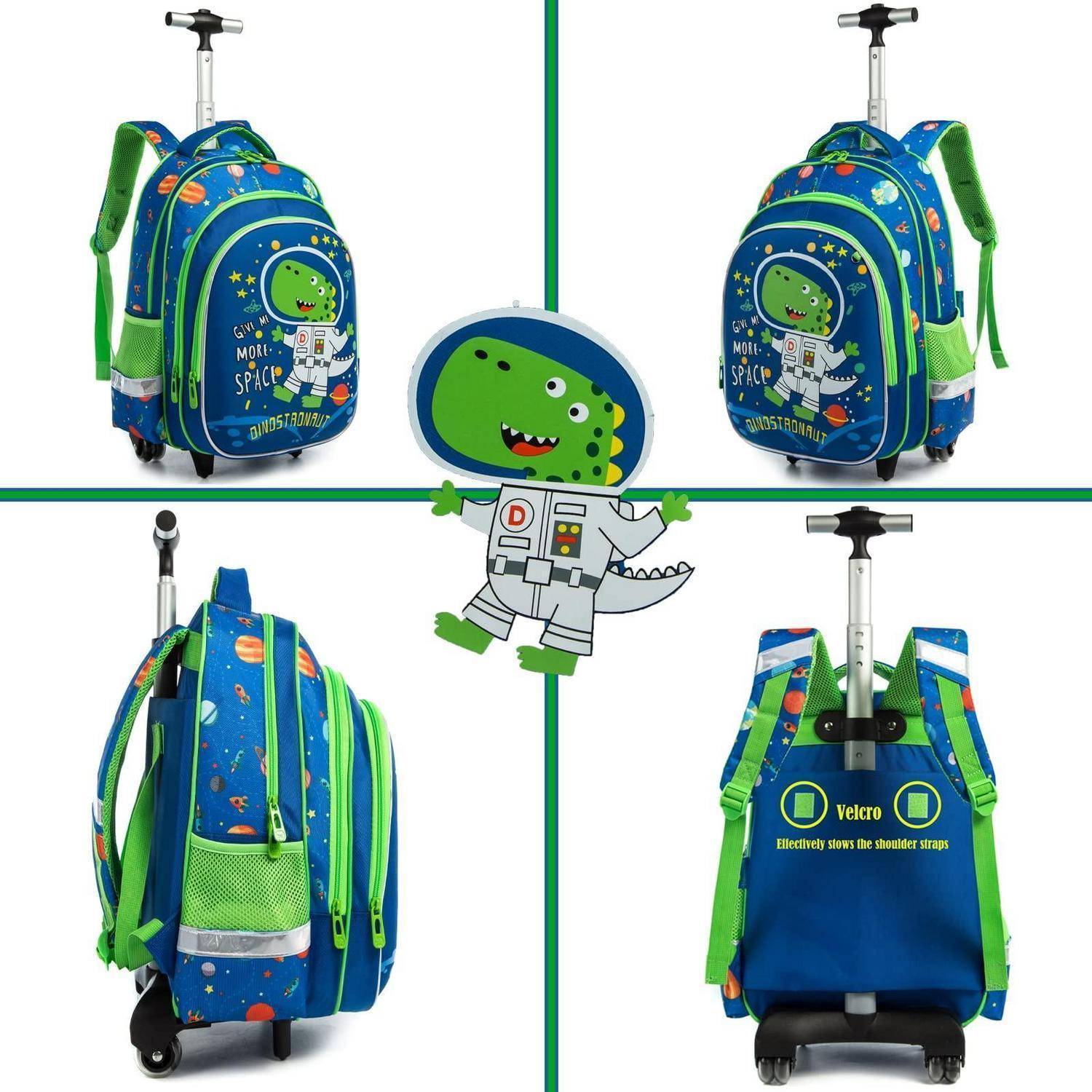 Rollrucksack Kinder 16 Zoll 3-teiliges Set Grün Dinosaurier