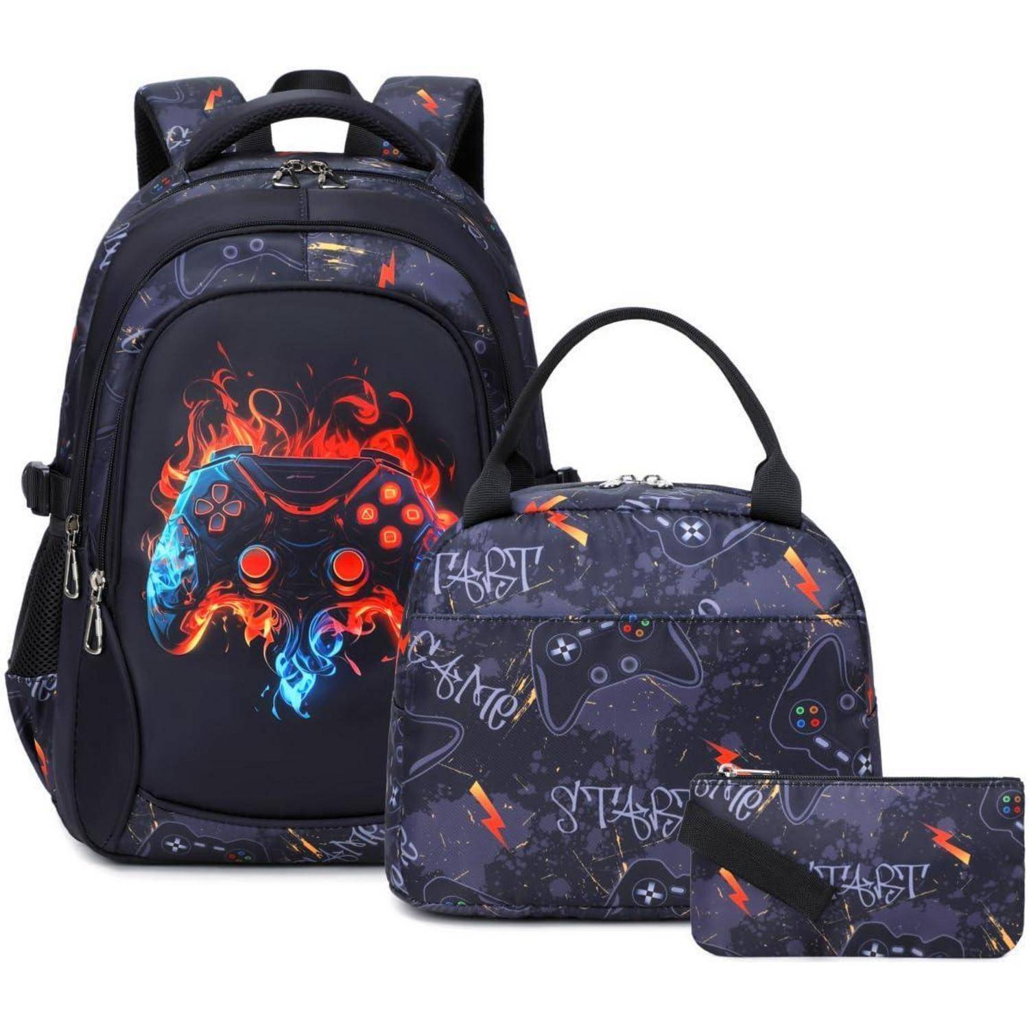Schulrucksack Set 3-teilig Jungen 18 Zoll wasserdicht schwarz