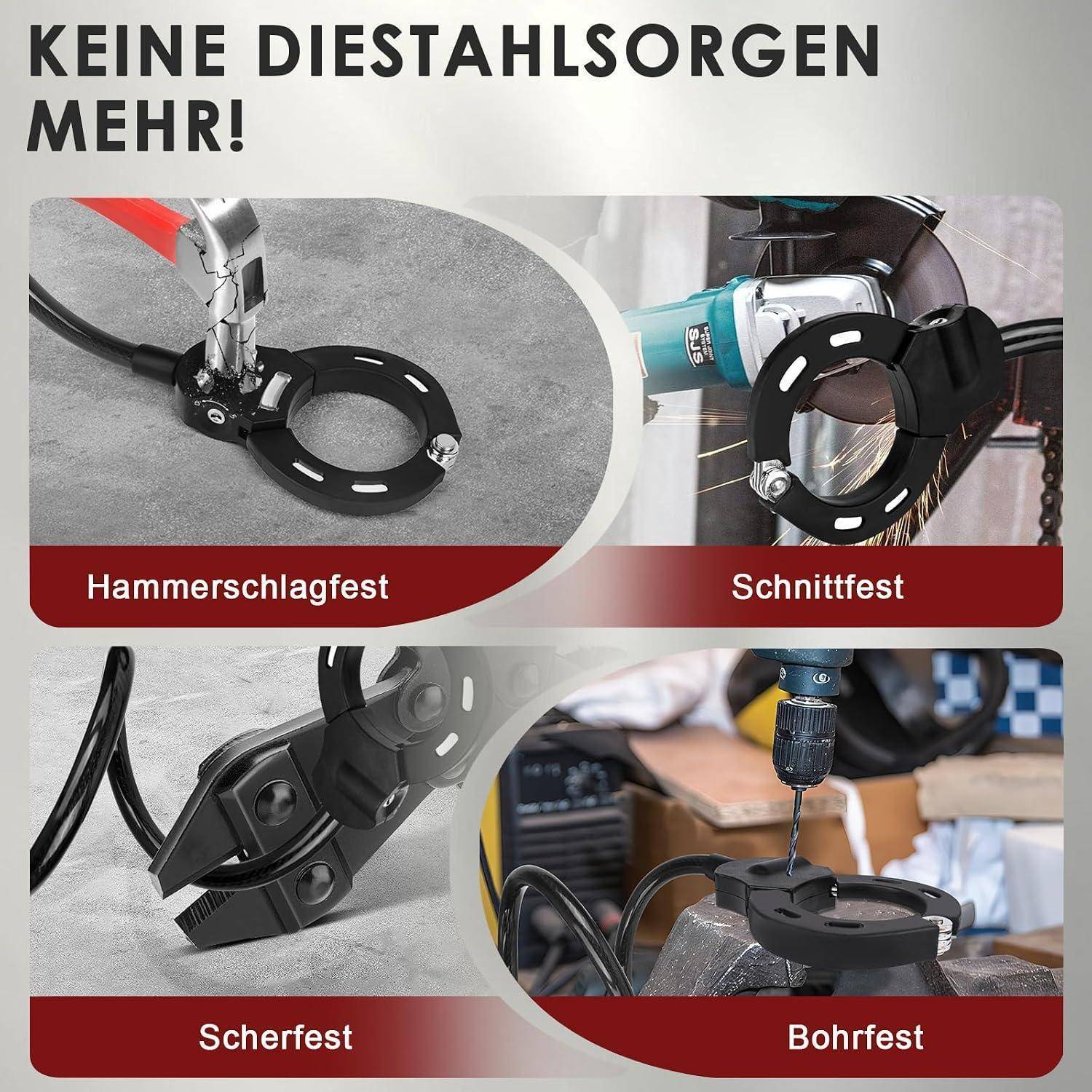 E Scooter Schloss 120cm Kabelschloss 14mm Stahl mit 3 Schlüsseln