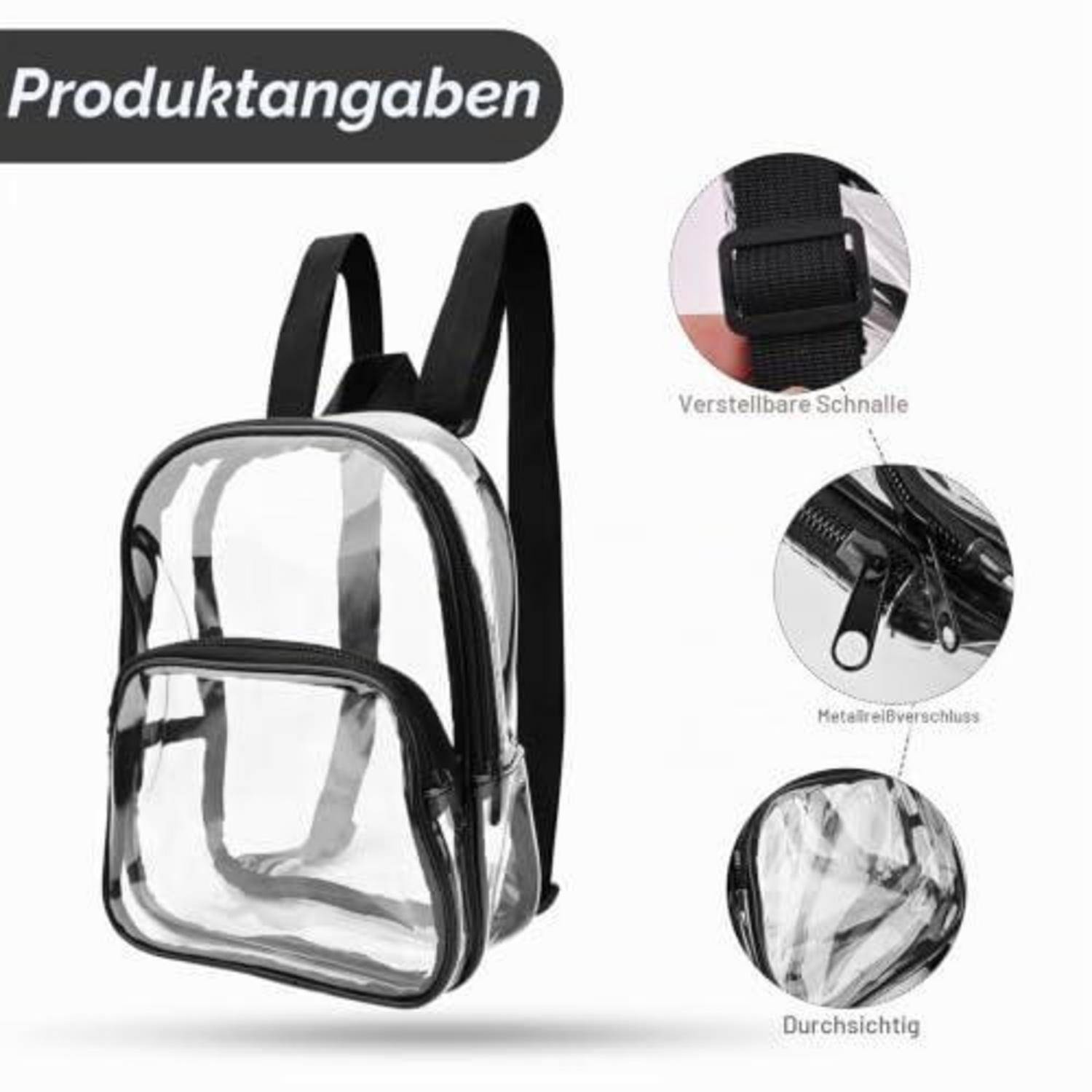 TSLBW klarer Mini Rucksack PVC 23x19x7cm wasserdicht schwarz