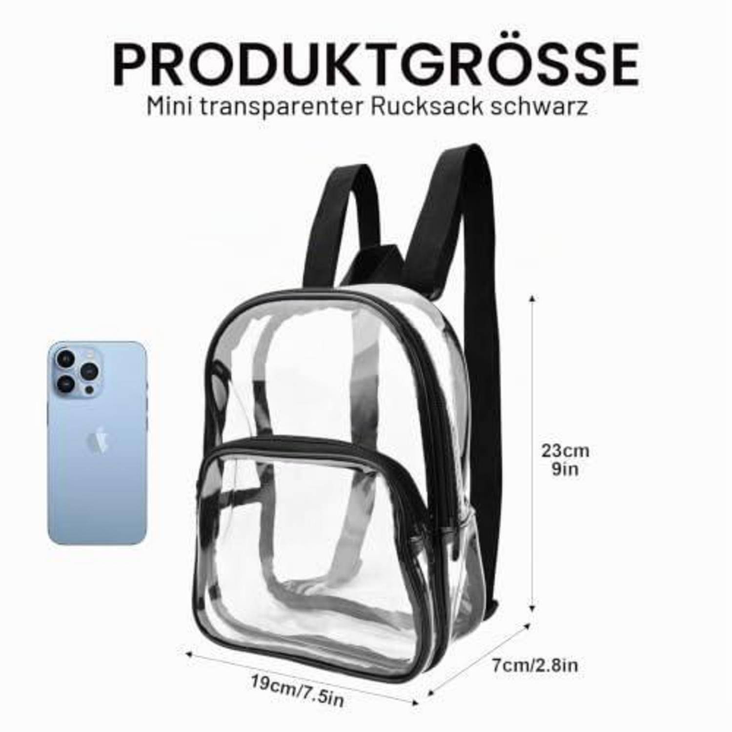 TSLBW klarer Mini Rucksack PVC 23x19x7cm wasserdicht schwarz
