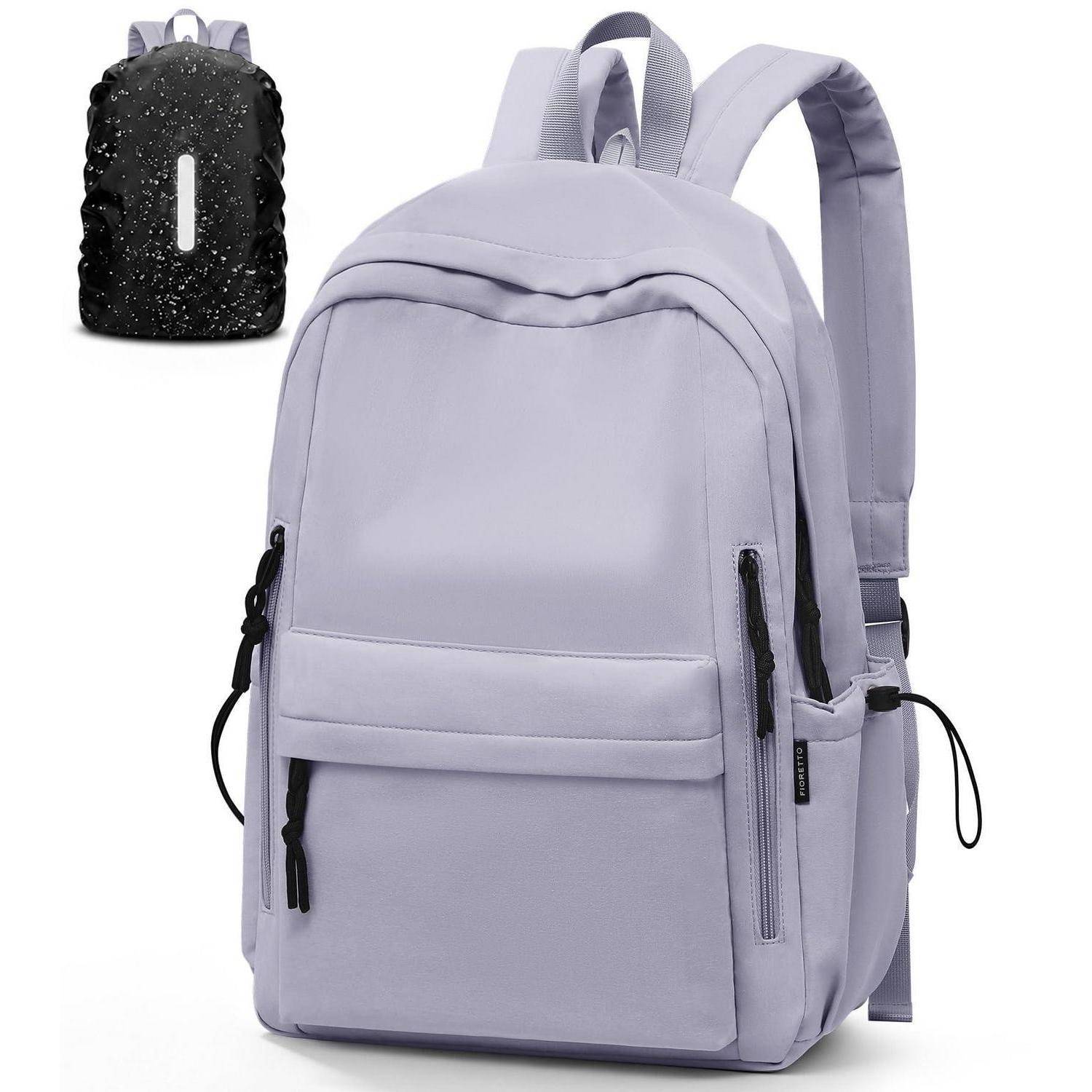 FIORETTO Rucksack Damen 15,6 Zoll Laptopfach mit Regenschutzhaube Grau
