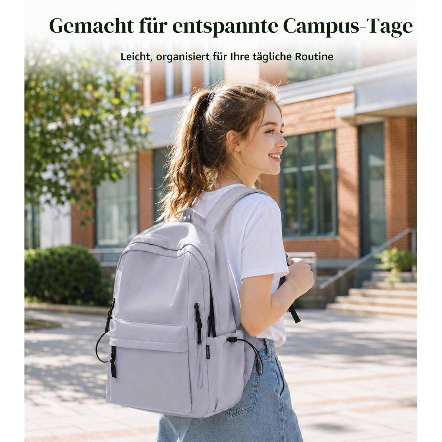 FIORETTO Rucksack Damen 15,6 Zoll Laptopfach mit Regenschutzhaube Grau