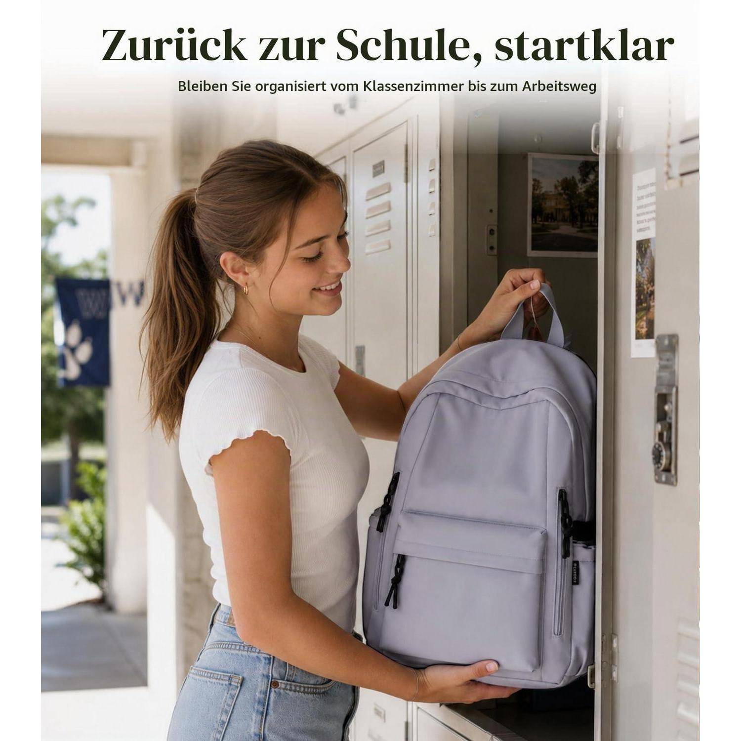 FIORETTO Rucksack Damen 15,6 Zoll Laptopfach mit Regenschutzhaube Grau
