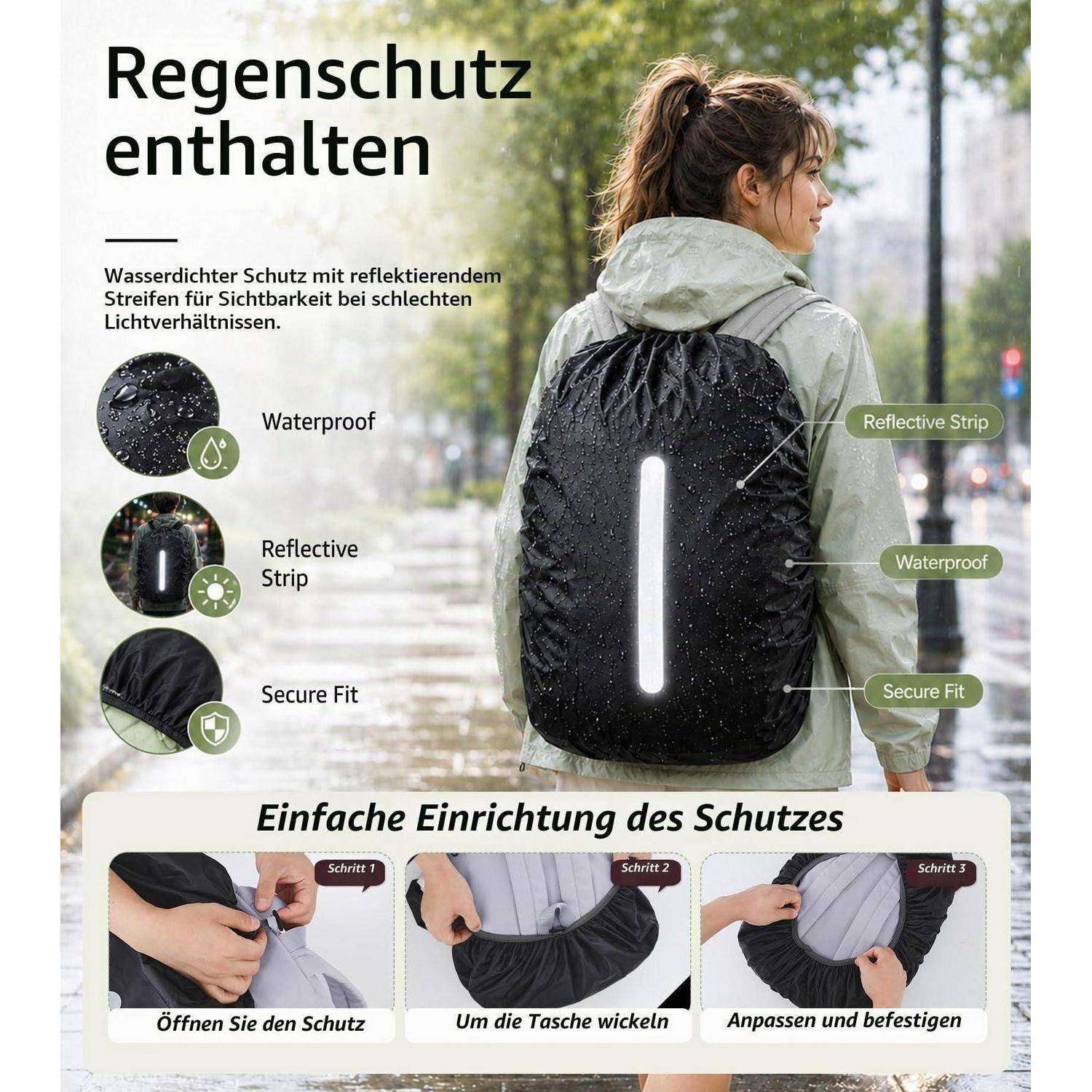 FIORETTO Rucksack Damen 15,6 Zoll Laptopfach mit Regenschutzhaube Grau