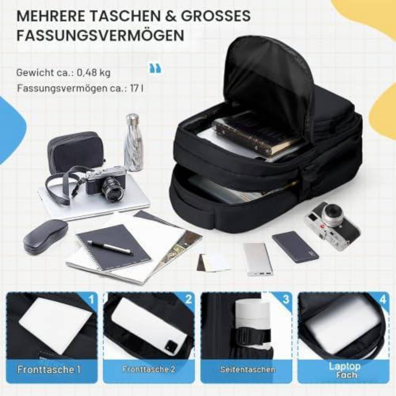 Schulrucksack 14 Zoll Laptop Rucksack wasserabweisend Schwarz