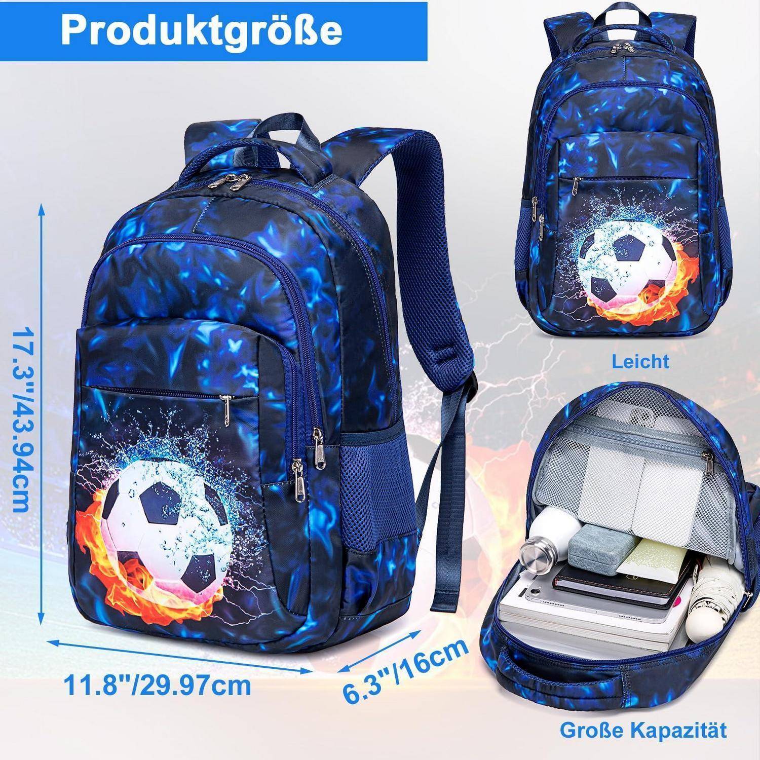 Schulrucksack LEDAOU wasserdicht mit Laptopfach 15 Zoll, 42x31x12 cm, Schwarz Blau
