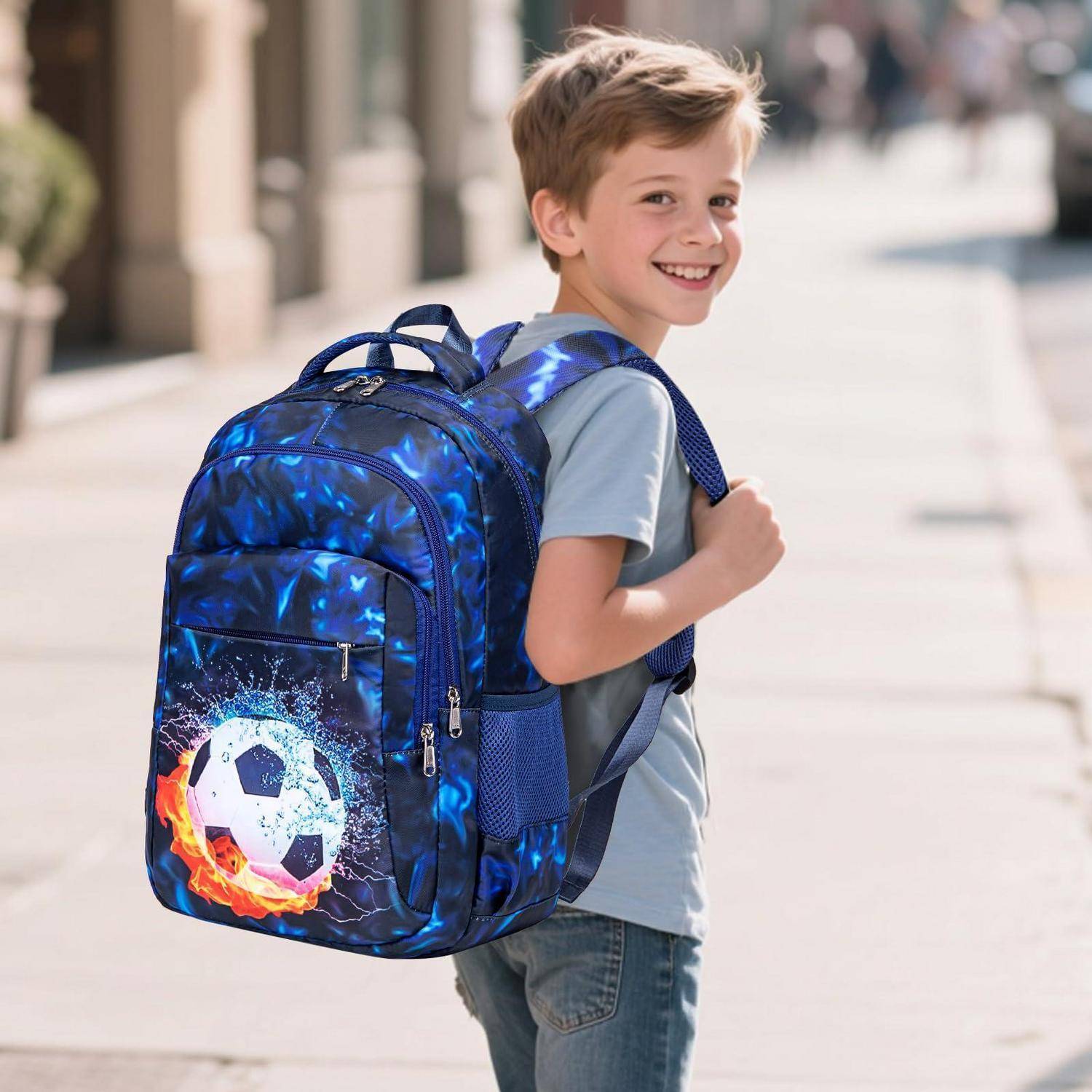 Schulrucksack LEDAOU wasserdicht mit Laptopfach 15 Zoll, 42x31x12 cm, Schwarz Blau