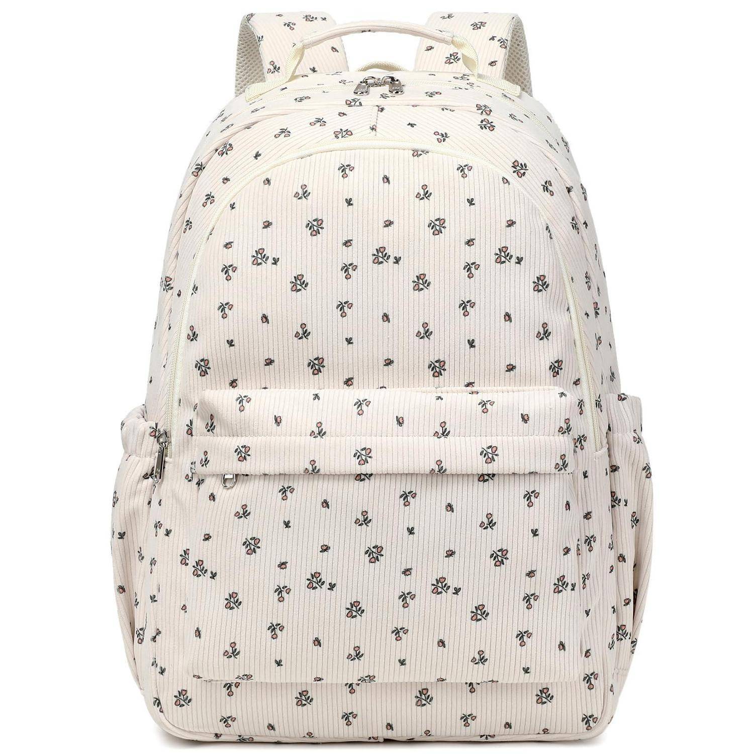 Schulrucksack Cord mit Blumenmuster, Damen Tagesrucksack, College Rucksack