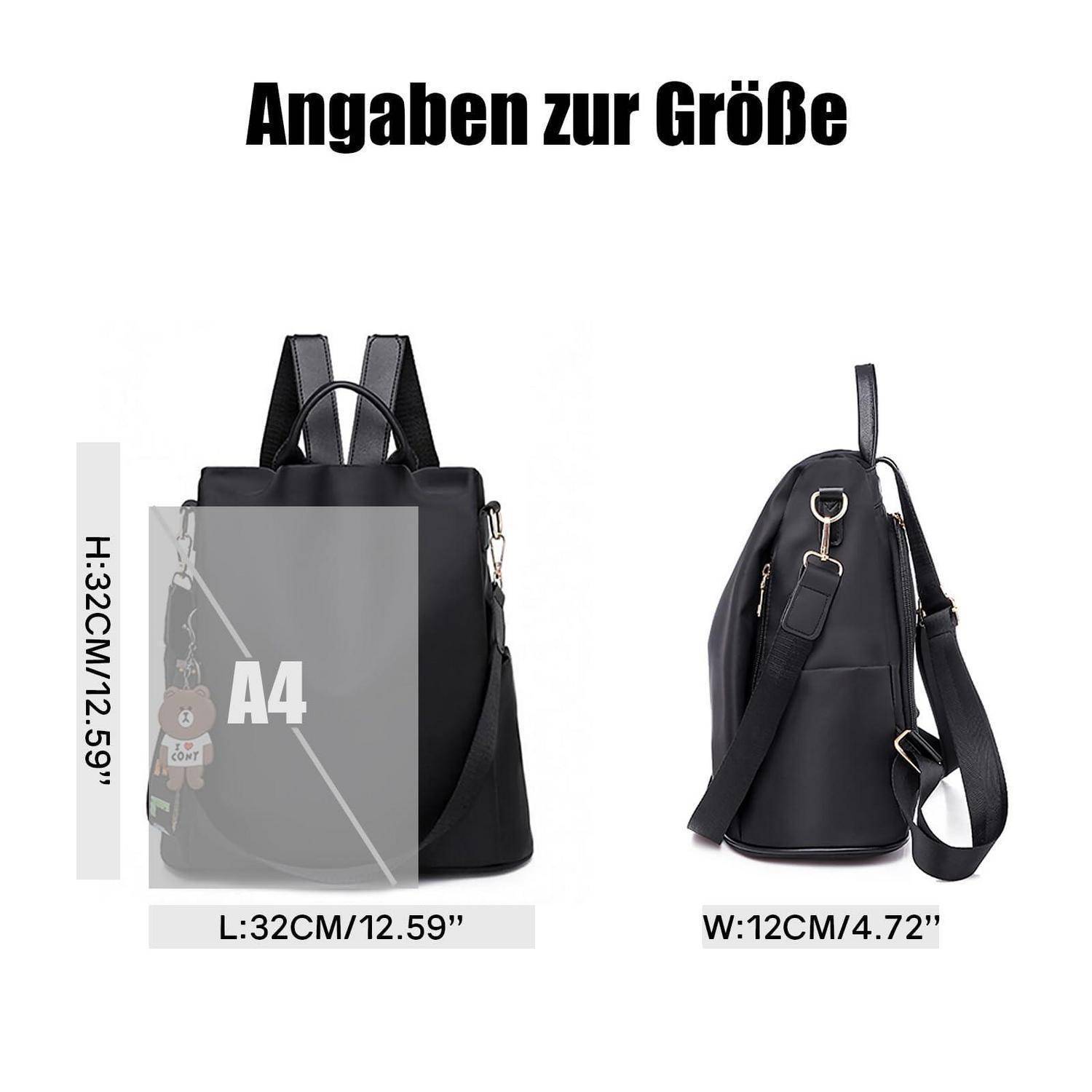Damen Rucksack wasserdicht Anti-Diebstahl Schultertasche Schwarz 32x13x32cm