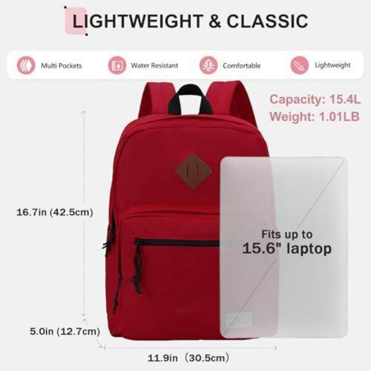 Rückansicht eines roten Rucksacks mit der Bezeichnung 