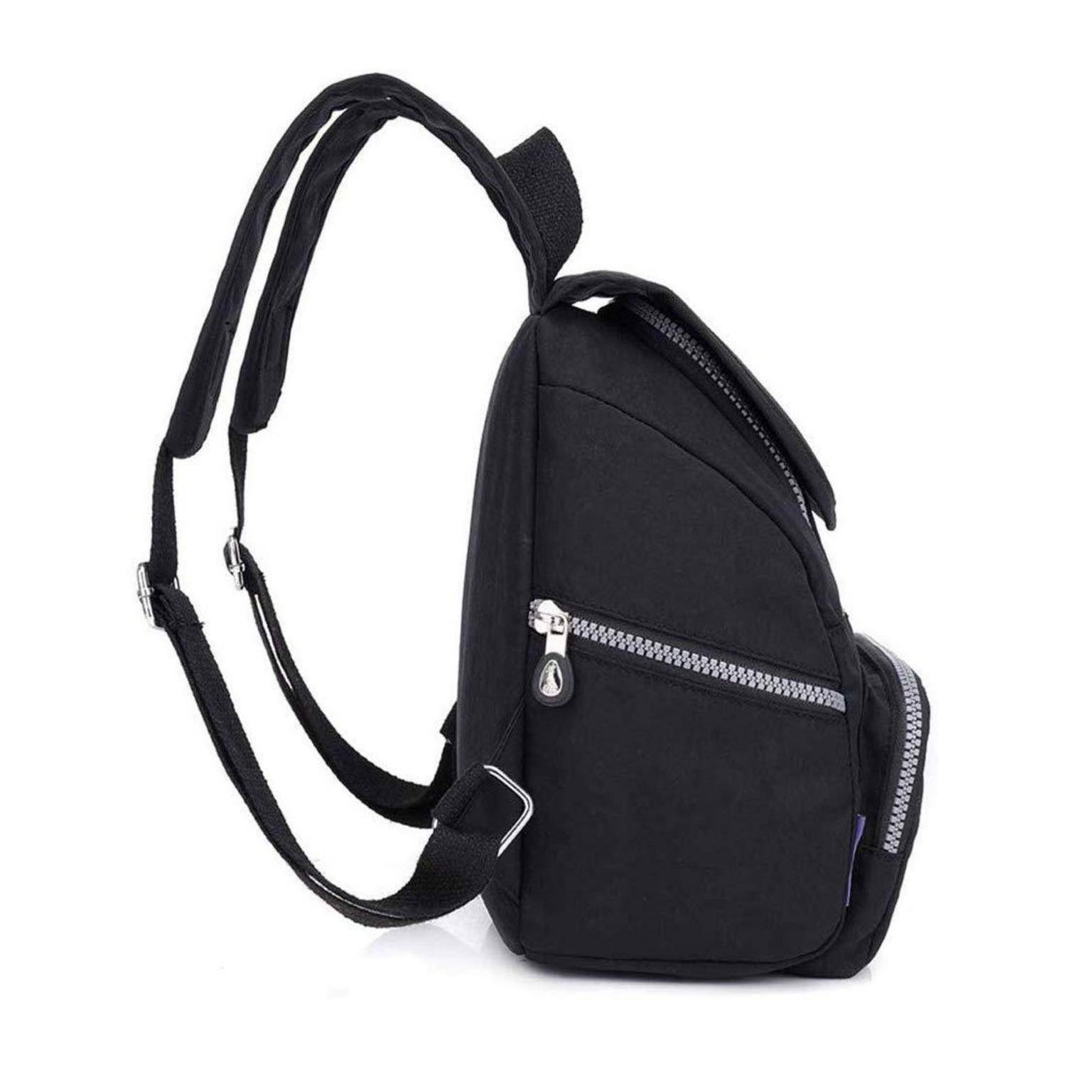 Schwarzer Sling-Rucksack mit verstellbarem Schultergurt und mehreren Reißverschlusstaschen, dargestellt auf weißem Hintergrund.