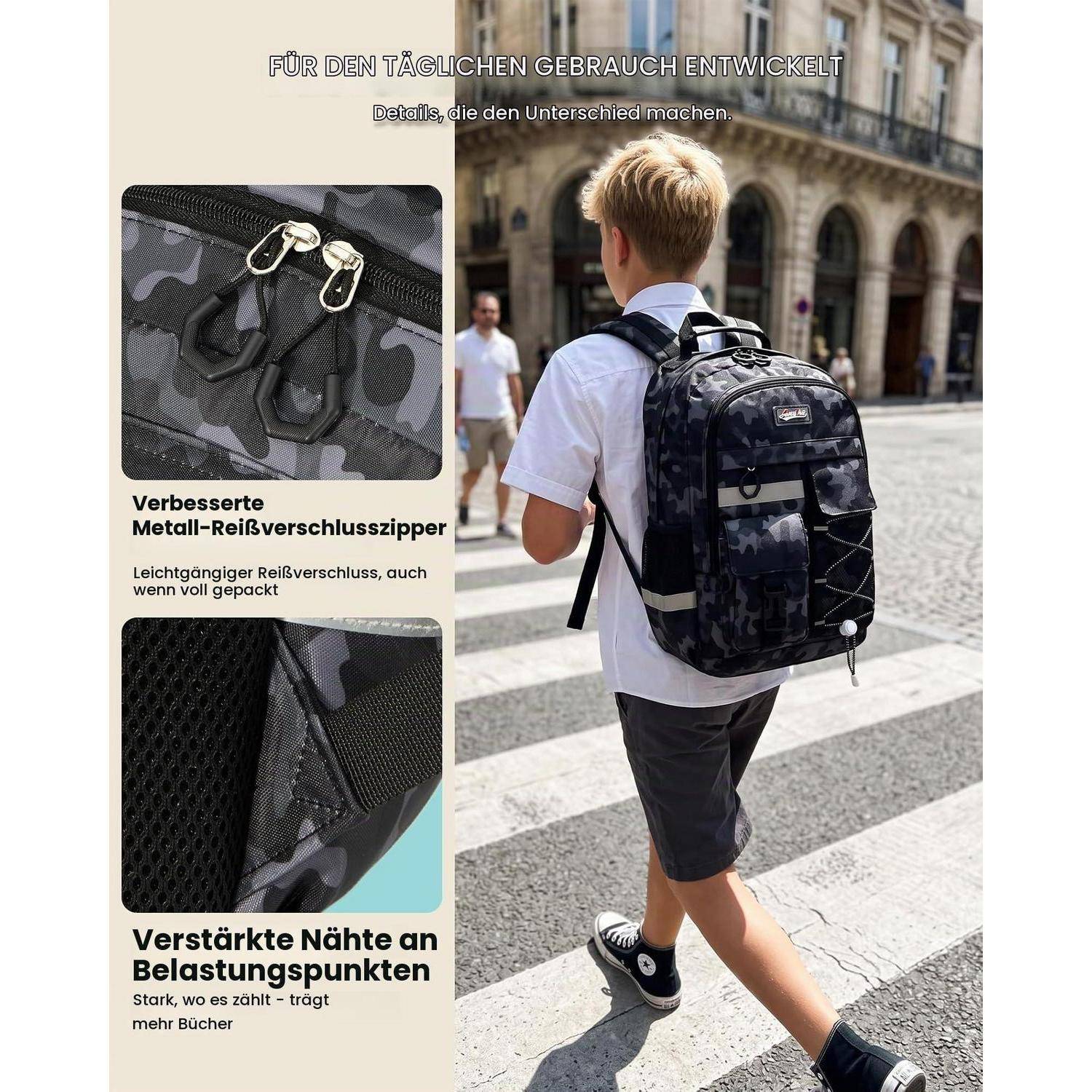 Amythe Schulrucksack Tarnung 32x20x45cm wasserdicht atmungsaktiv