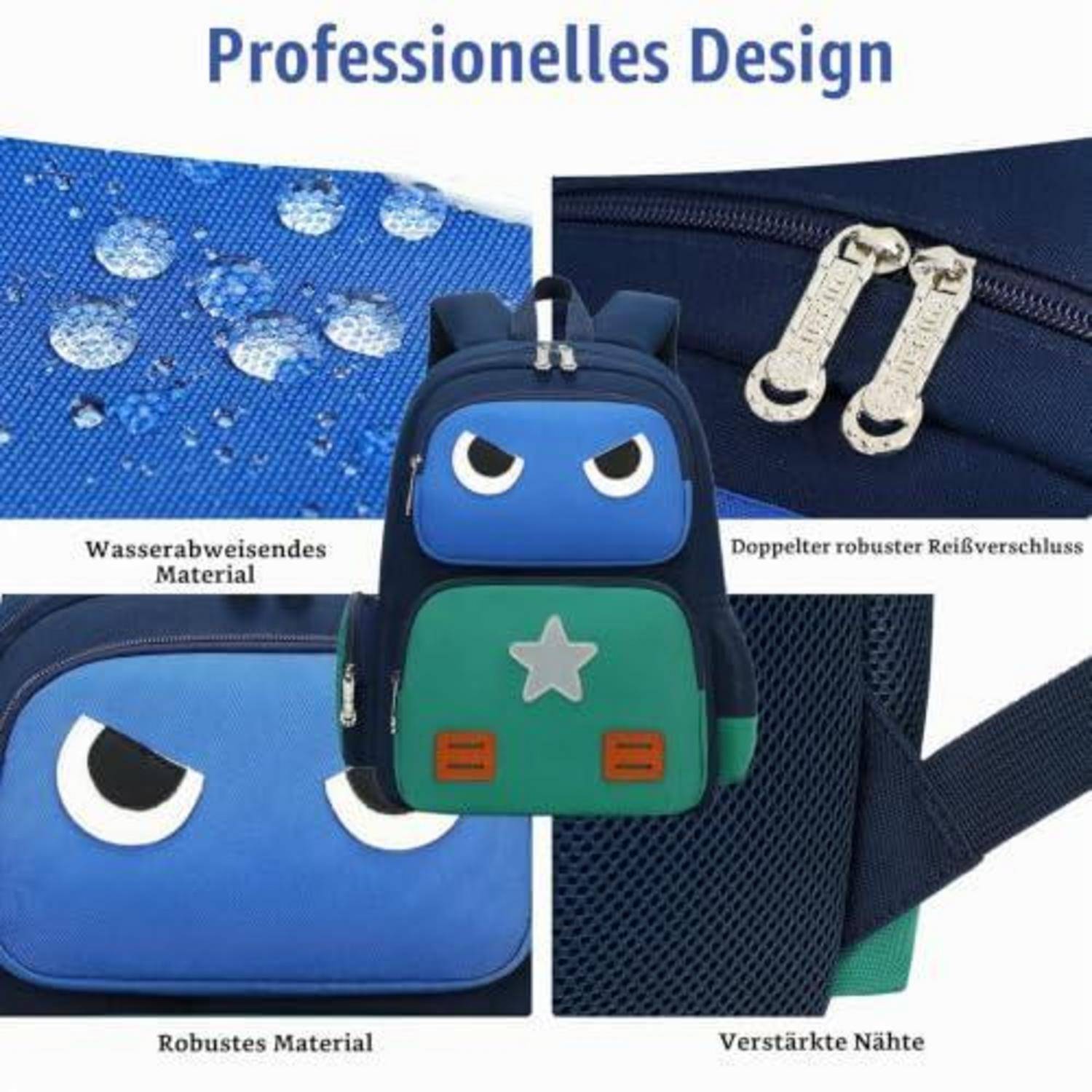 Kinderrucksack 40cm Blau Grün, 10L, wasserfest