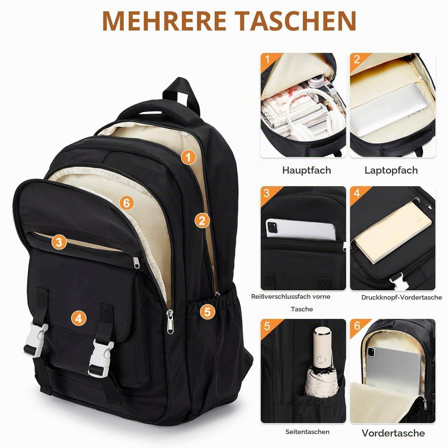 Schwarzer Rucksack mit der Beschriftung 