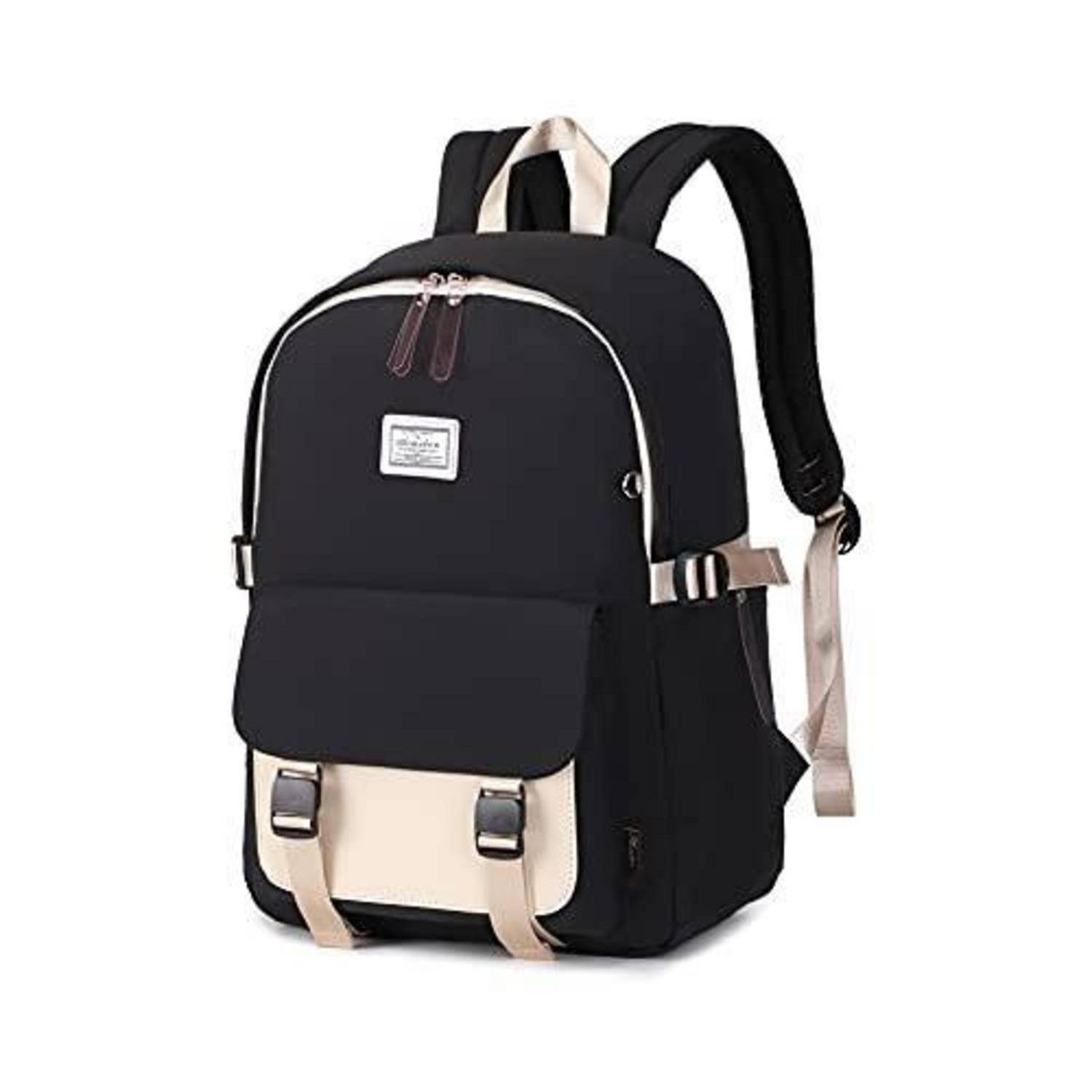 Schulrucksack Damen Schwarz Khaki 14 Zoll Laptopfach wasserfest