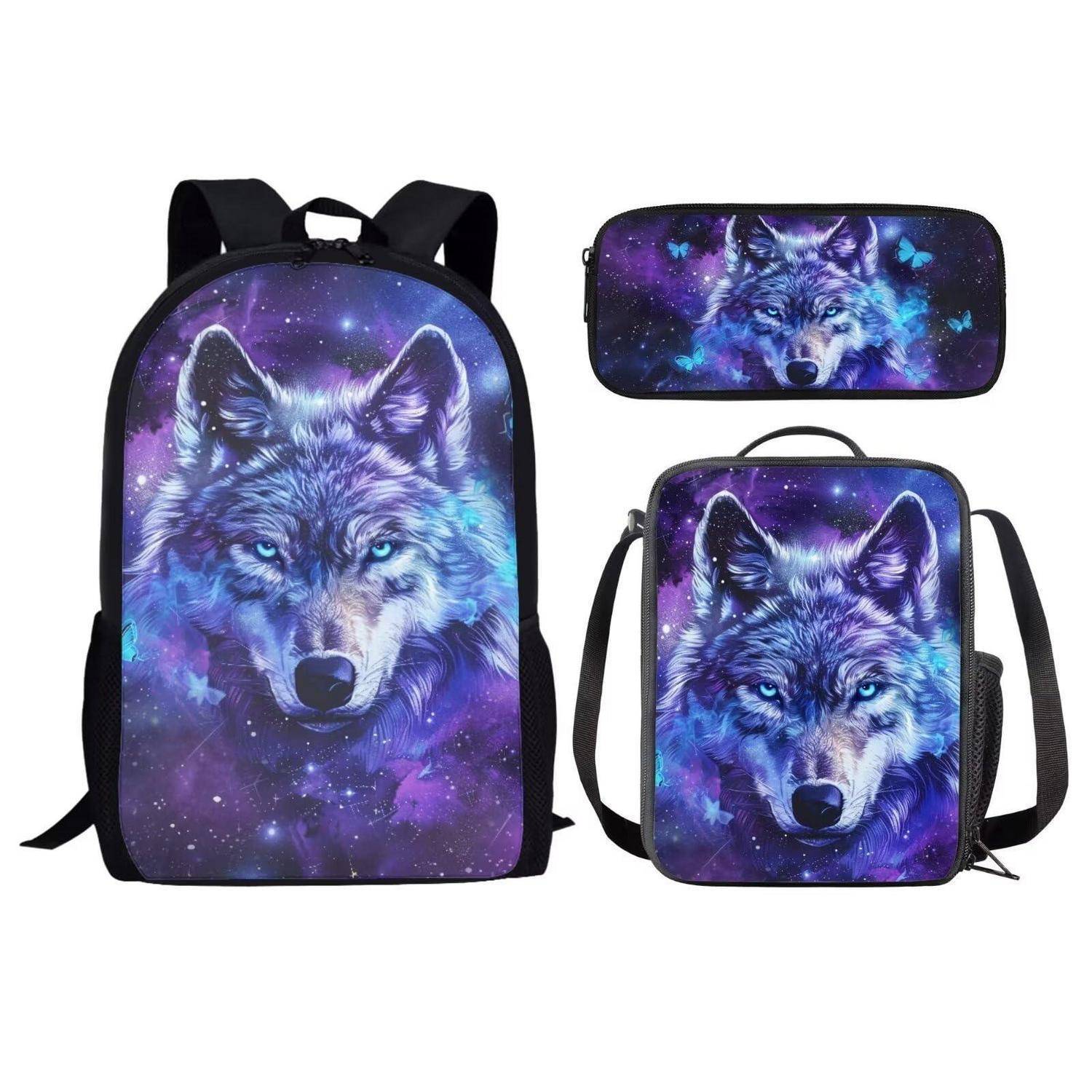 chaqlin Kinder Schultaschen Set 3-teilig Wolf Motiv