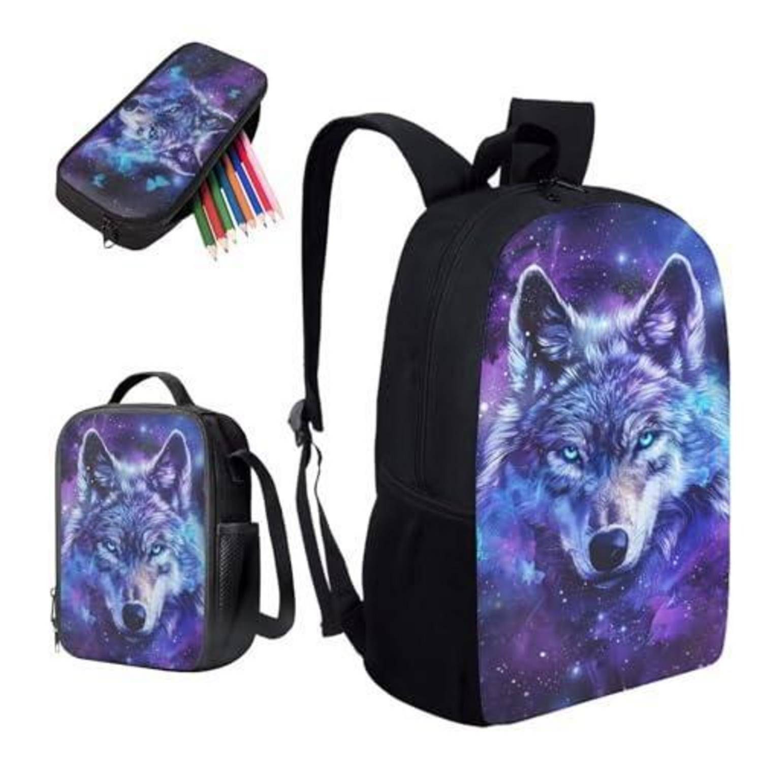 chaqlin Kinder Schultaschen Set 3-teilig Wolf Motiv