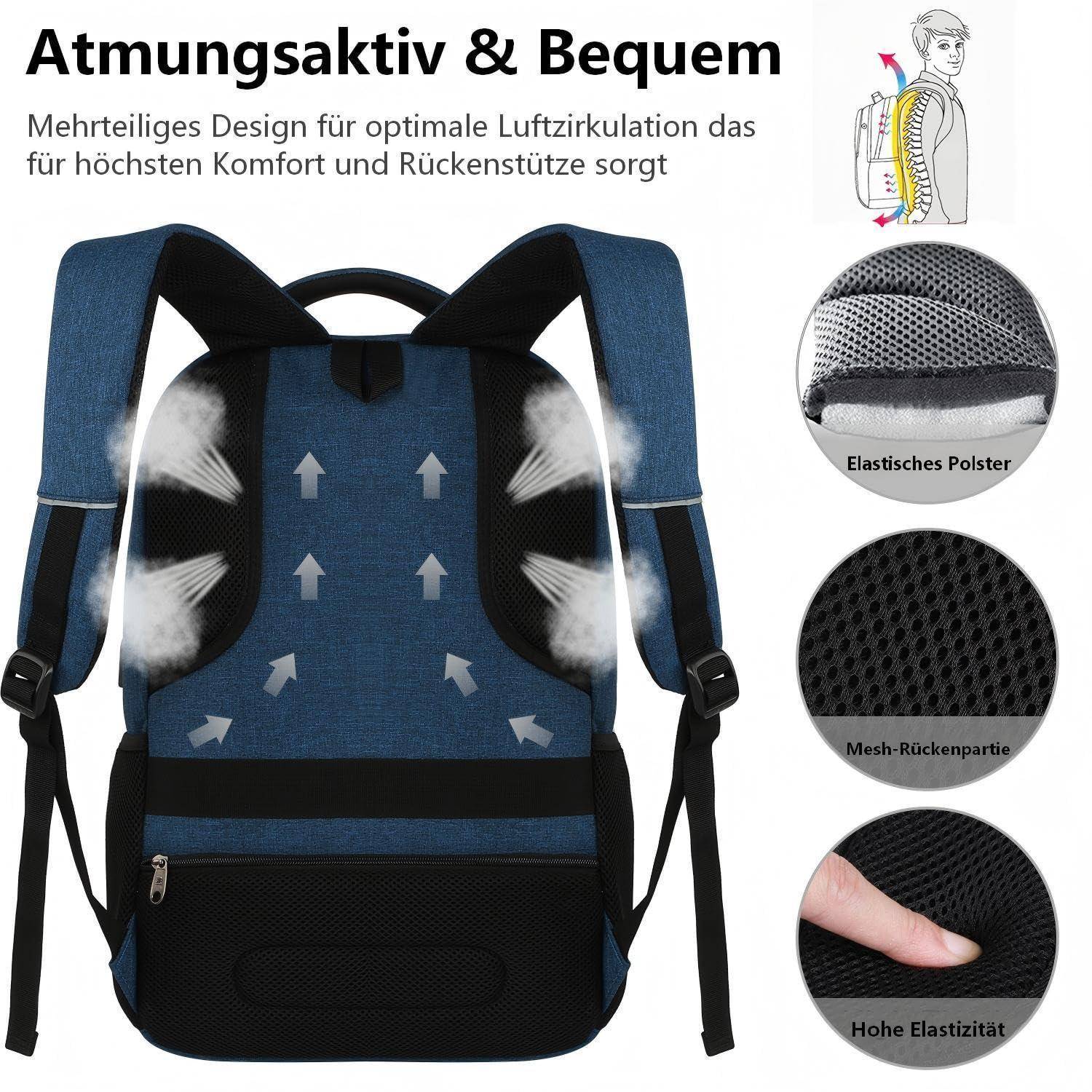 Laptop Rucksack Marcello 18 Zoll Blau für Herren und Teenager