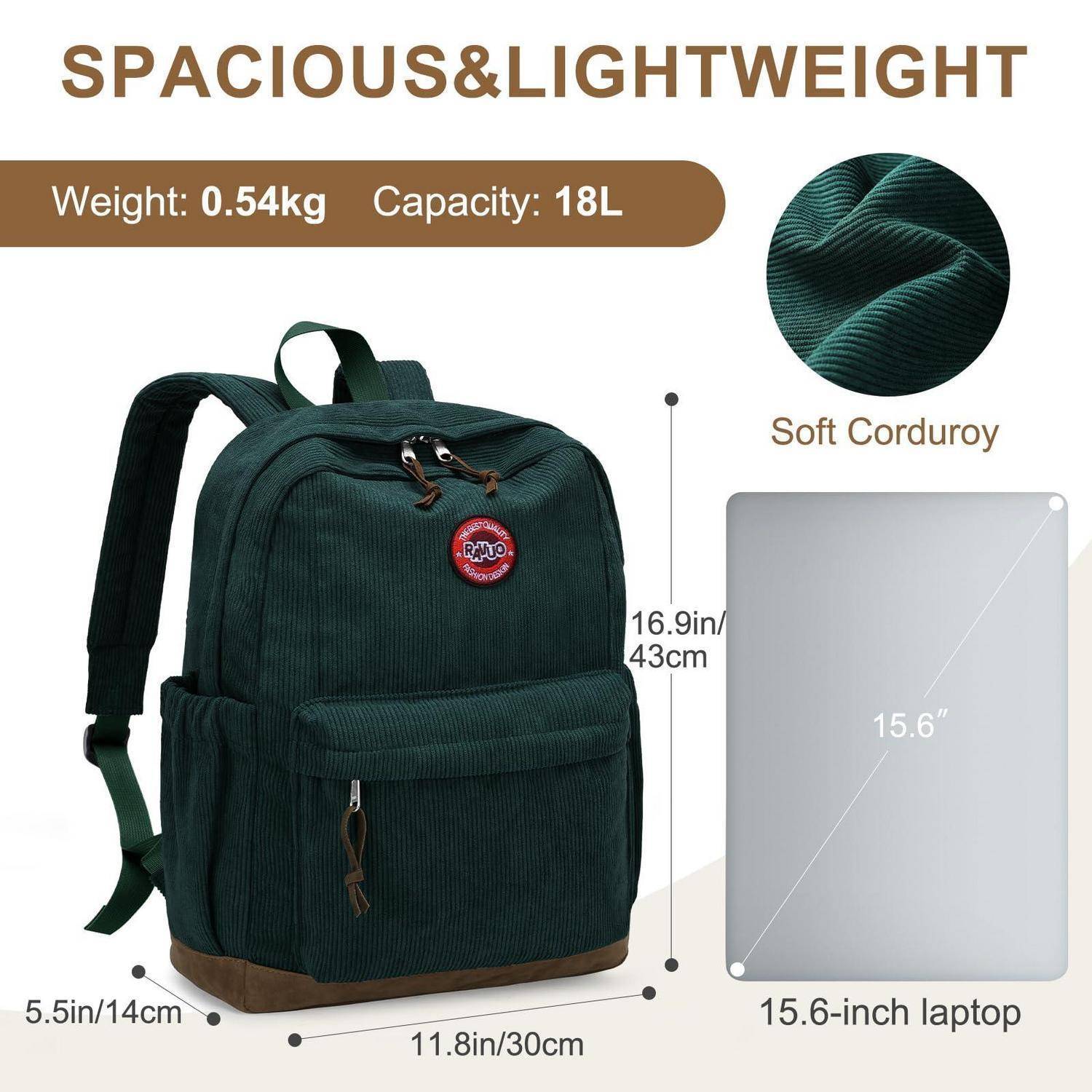 Cord Rucksack Damen Grün 30x14x43cm Laptopfach 15,6 Zoll