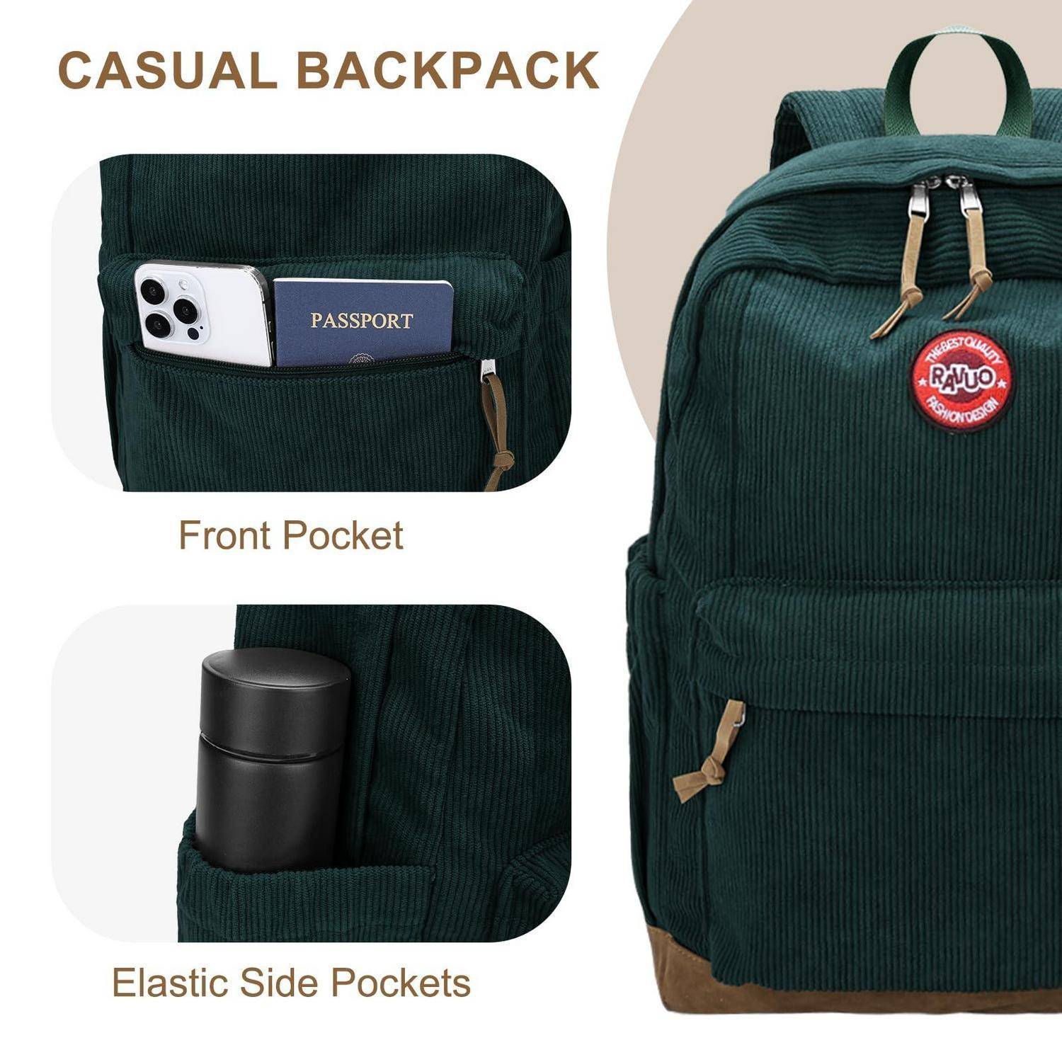 Cord Rucksack Damen Grün 30x14x43cm Laptopfach 15,6 Zoll