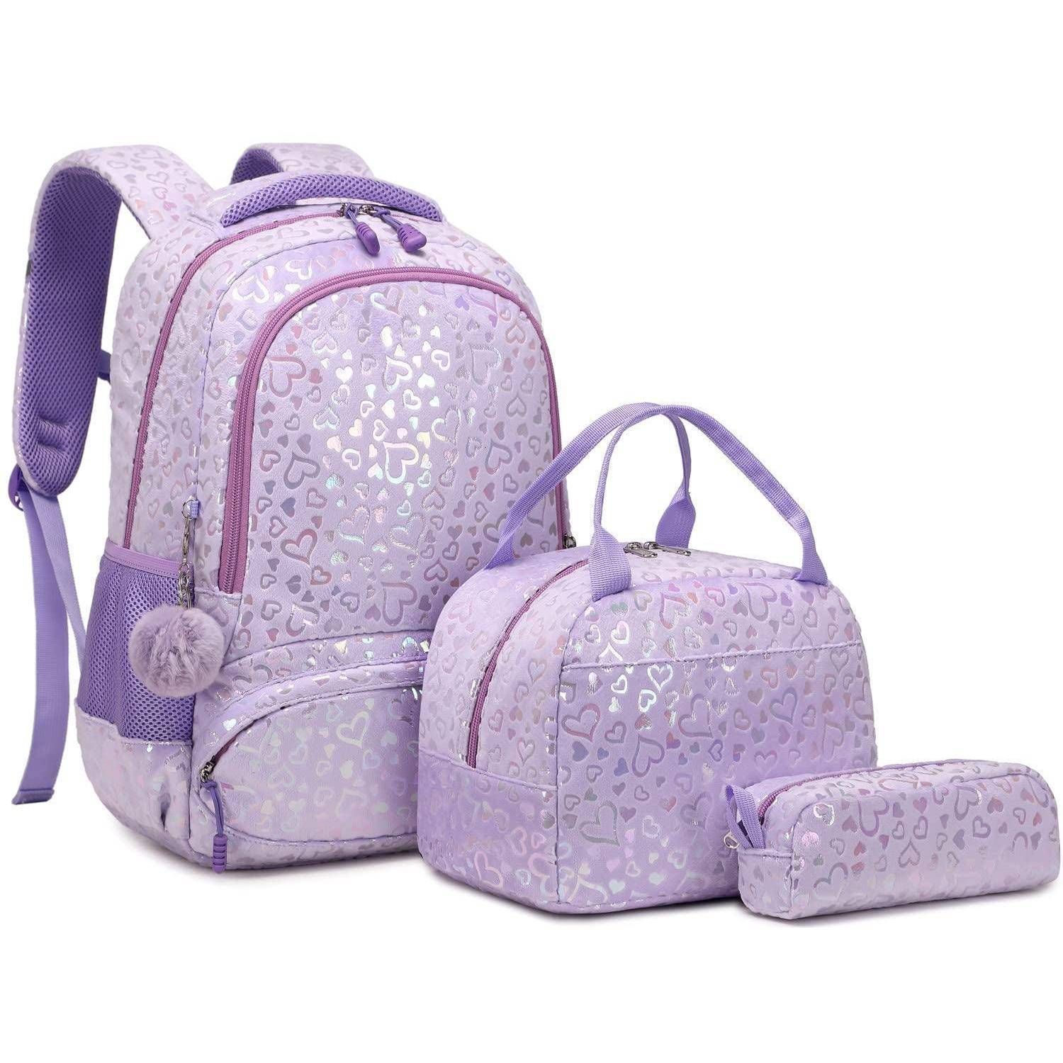 Jumpopack Kinder Schulranzen Set 3-teilig Mädchen Herzförmig Lila