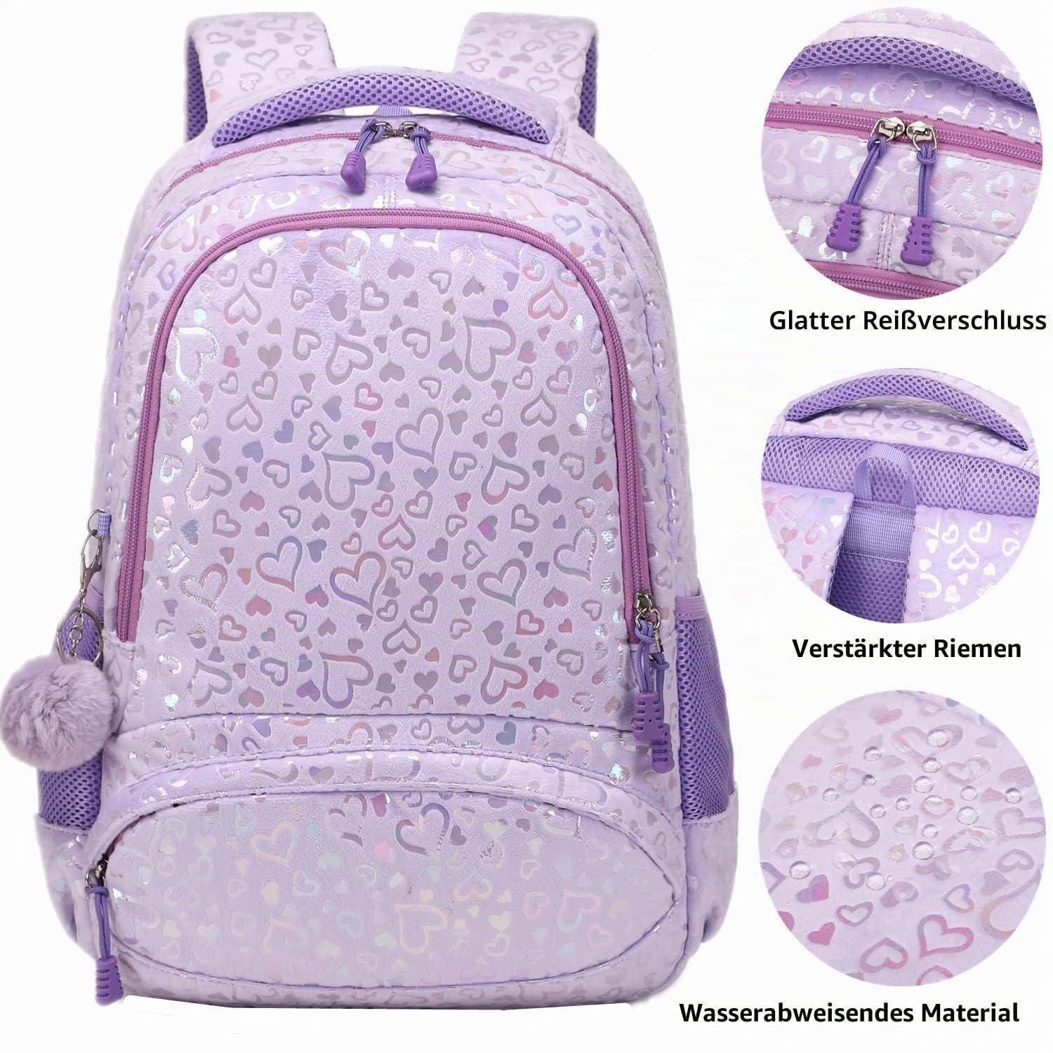 Jumpopack Kinder Schulranzen Set 3-teilig Mädchen Herzförmig Lila