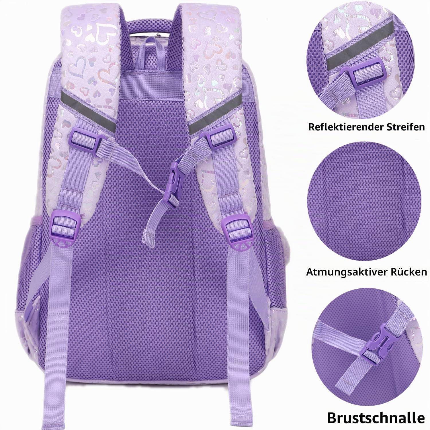 Jumpopack Kinder Schulranzen Set 3-teilig Mädchen Herzförmig Lila