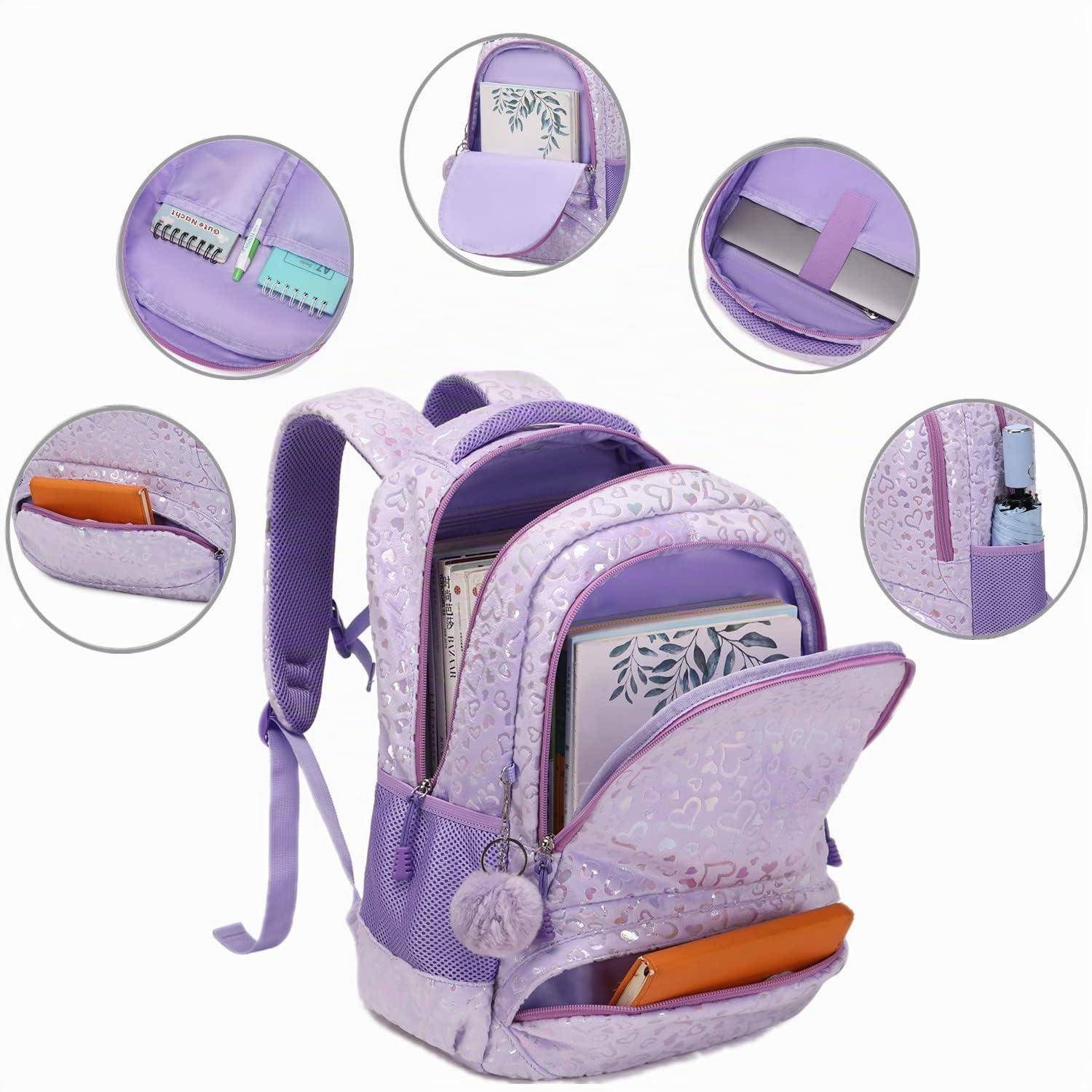 Jumpopack Kinder Schulranzen Set 3-teilig Mädchen Herzförmig Lila