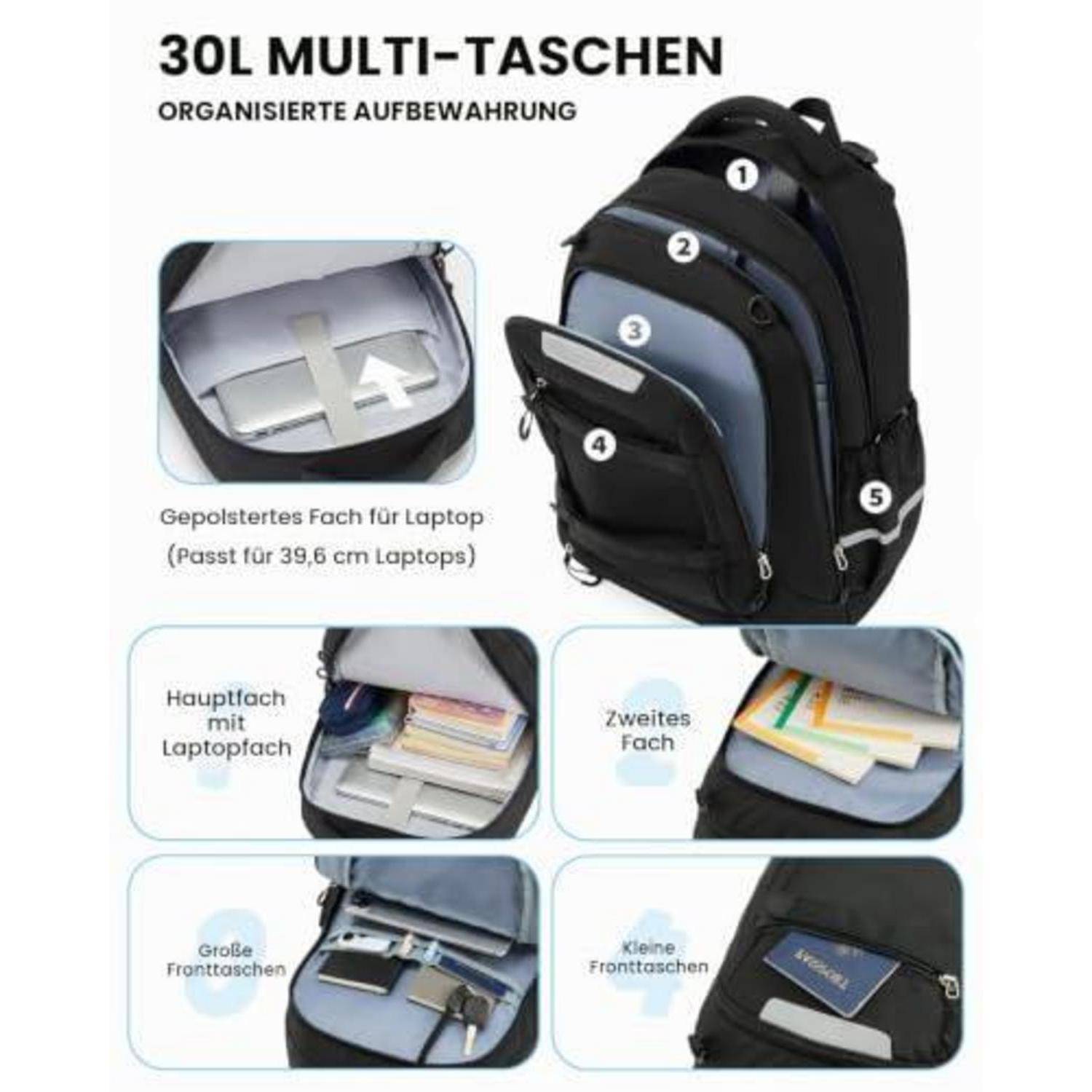 Schulranzen Jungen 30L mit Hüftgurt Schwarz