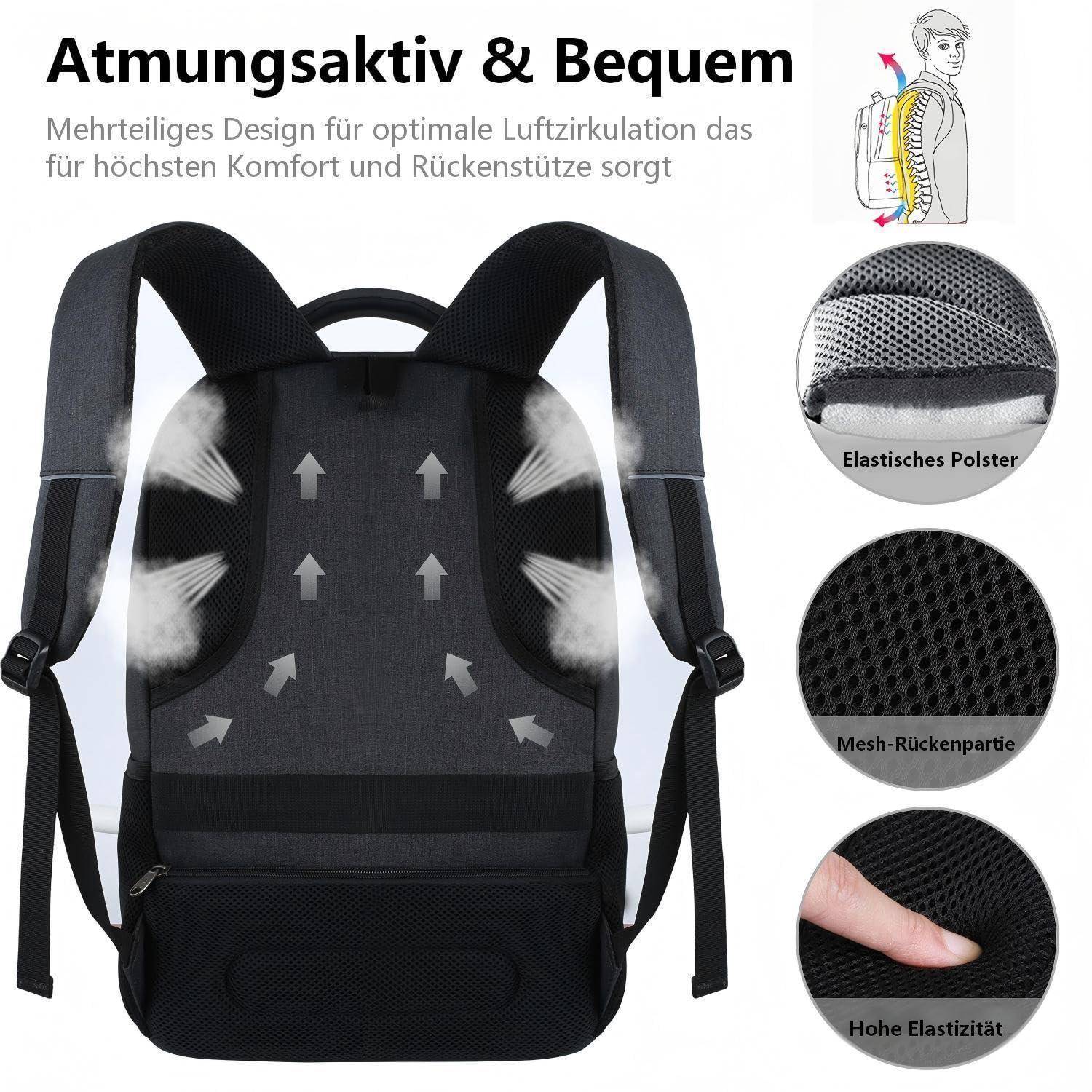 Laptop Rucksack 18 Zoll Herren Retro-Schwarz 15.6 Zoll
