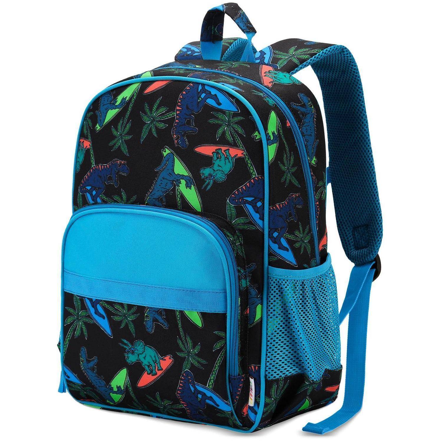 RAVUO Kinderrucksack Jungen 15.5L Blau Dinosaurier A4 Reflektierend