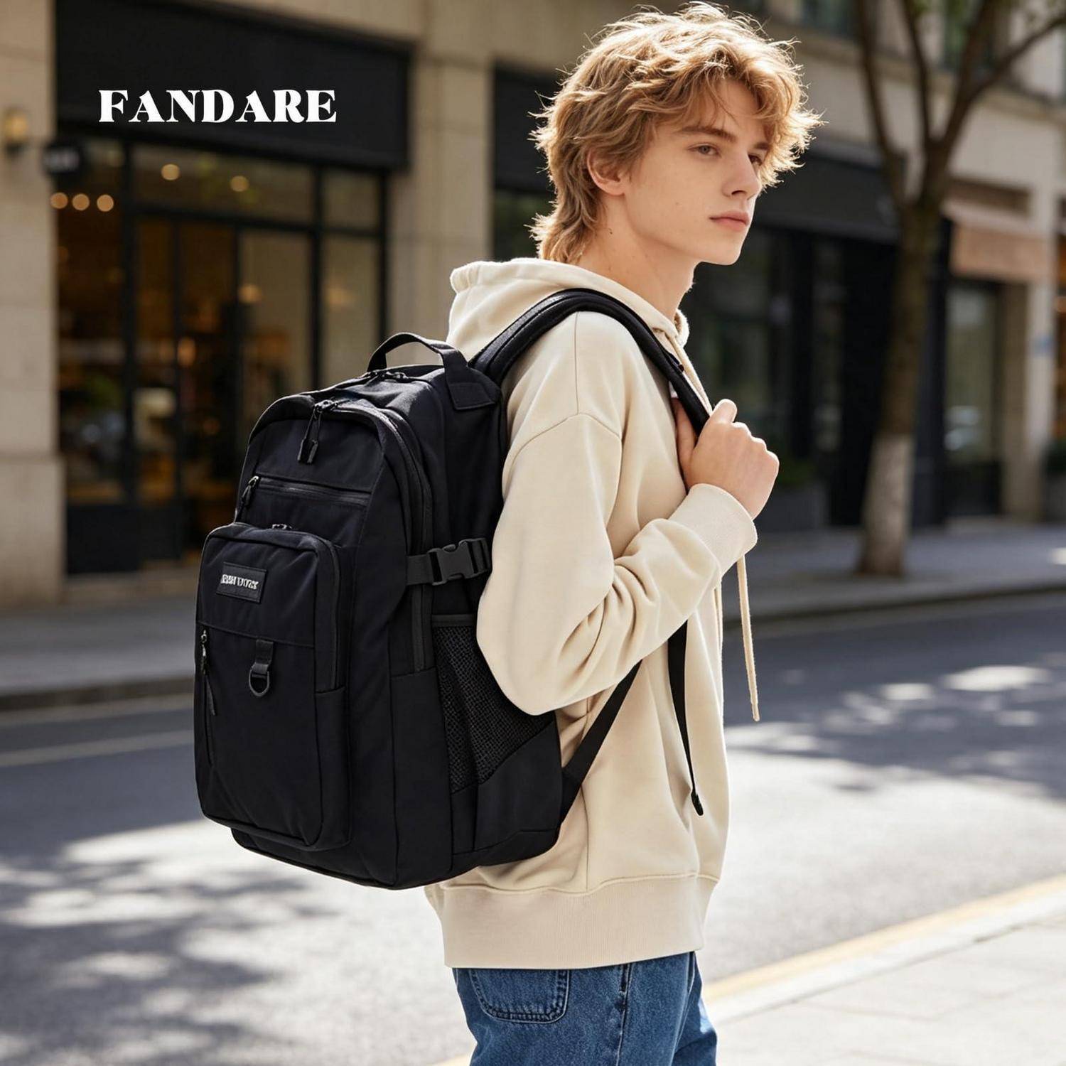 FANDARE Rucksack 15.6 Zoll Laptopfach wasserdicht Schwarz