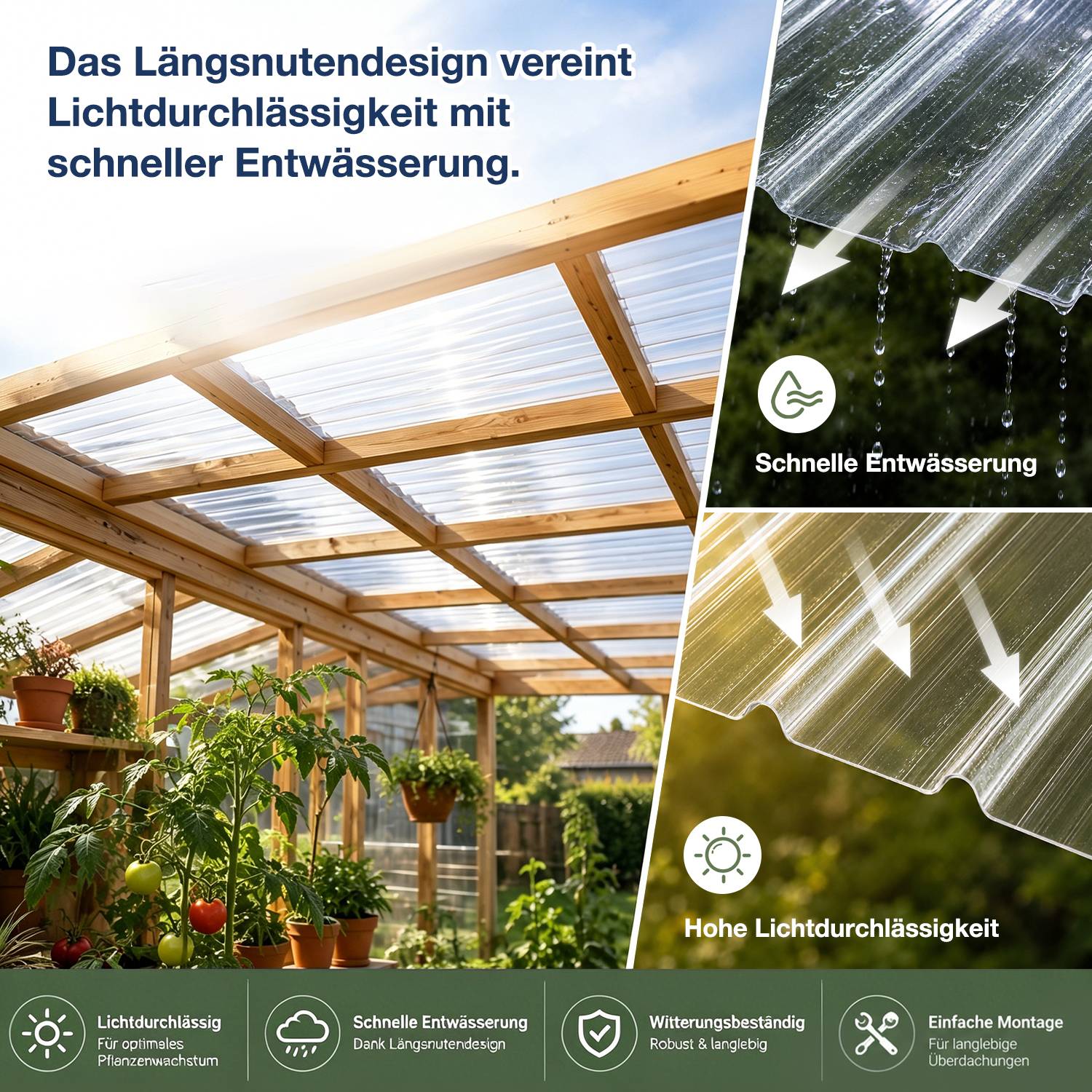 10er Set FRP Lichtplatten 90x100 cm, 1 mm Trapez-Wellplatten klar, UV-Schutz, hagelfest &amp; wetterfest, inkl. Schrauben für Terrassendach Carport