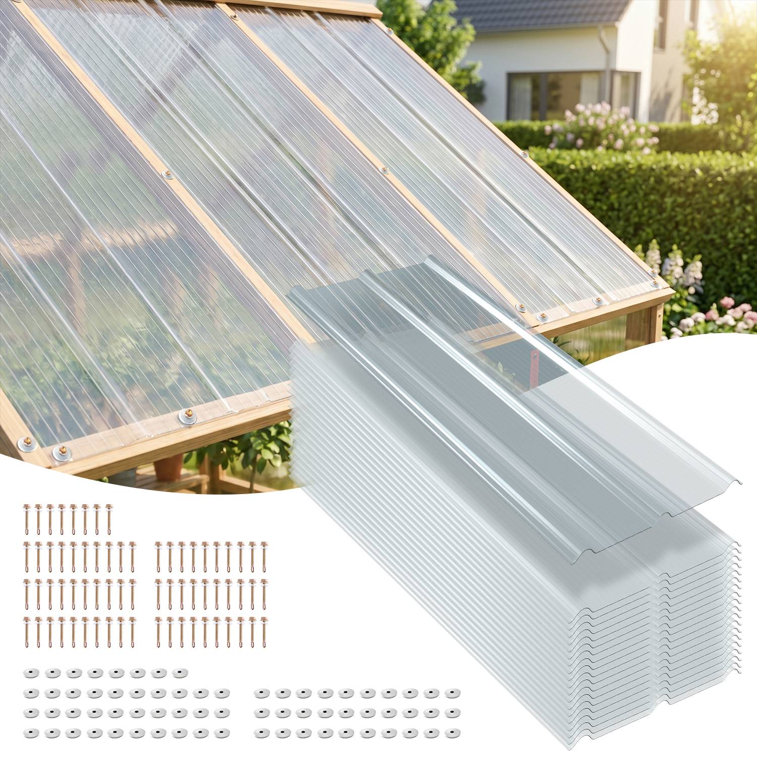 20er Set FRP Lichtplatten 50x120 cm, 1 mm Trapez-Wellplatten klar, UV-Schutz, hagelfest & wetterfest, inkl. Schrauben für Terrassendach Carport