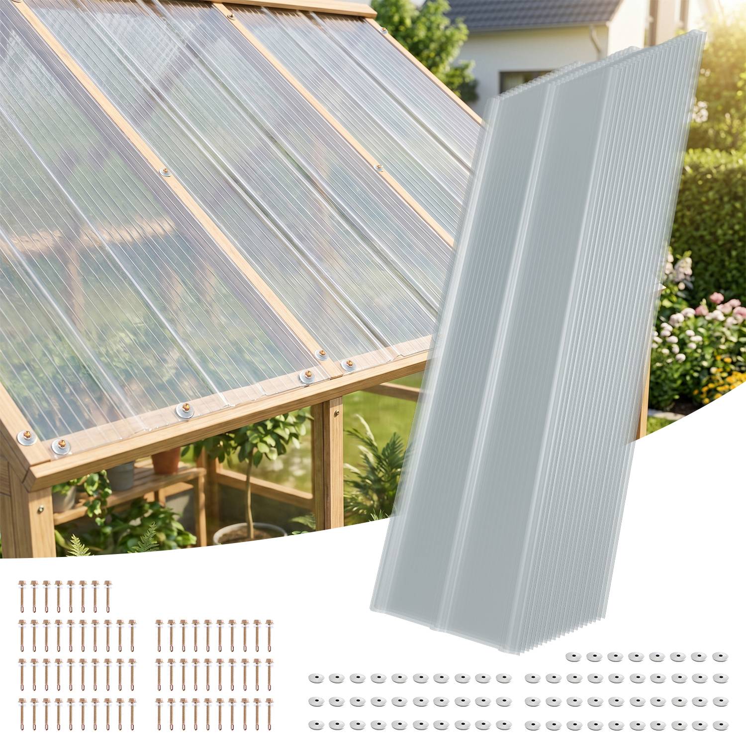 20er Set FRP Lichtplatten 50x160 cm, 1 mm Trapez-Wellplatten klar, UV-Schutz, hagelfest & wetterfest, inkl. Schrauben für Terrassendach Carport