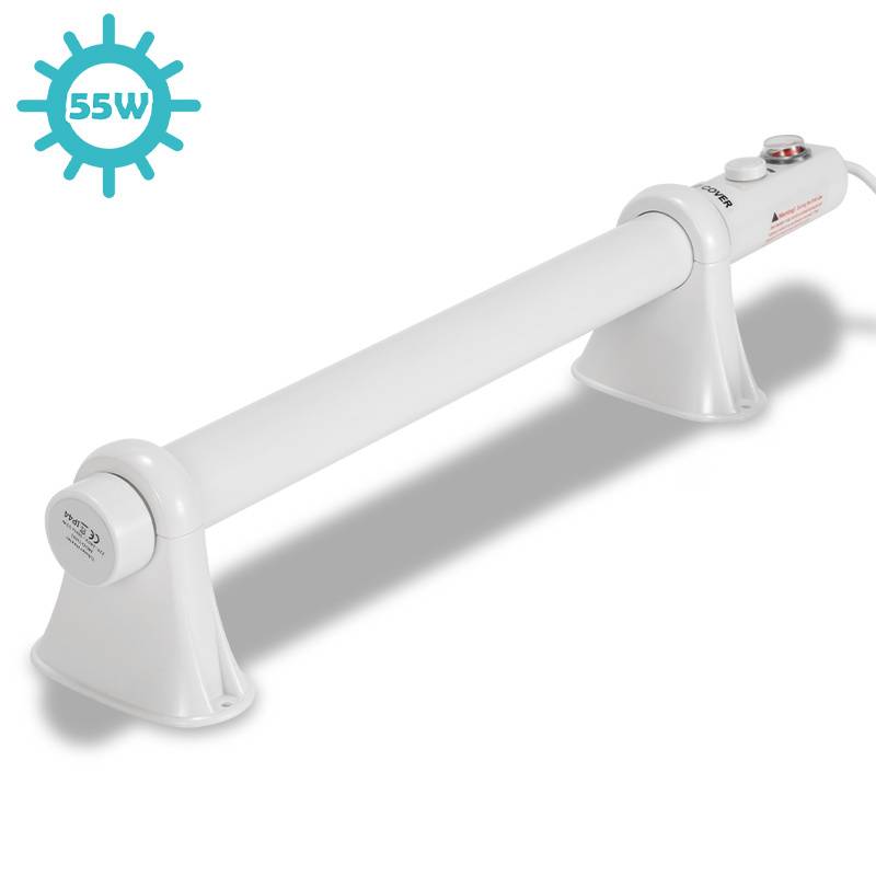 Weiße 55W röhrenförmige UV-Lampe in einer Halterung, in einem Winkel auf einem schlichten weißen Hintergrund gezeigt.