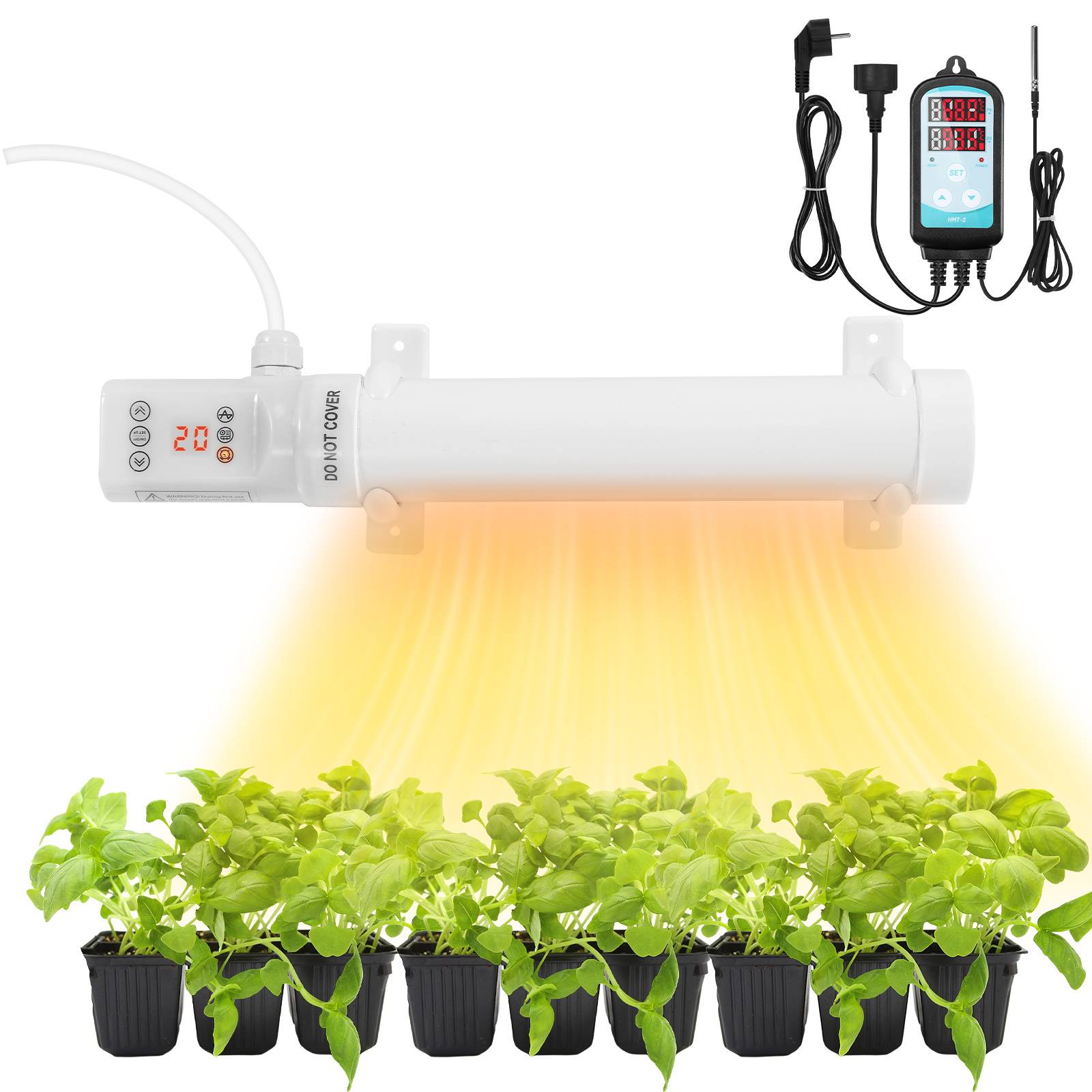 Gewächshausheizung 120W mit 24-Stunden-Timer, Rohrheizung 640 mm, Weiß