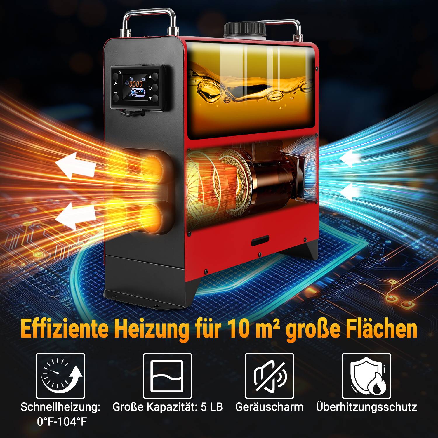 8KW Diesel Standheizung 12V/24V mit Bluetooth App, 4 Luftauslässen, LCD &amp; Fernbedienung, 5L Tank für Auto LKW Wohnmobil Camper Rot
