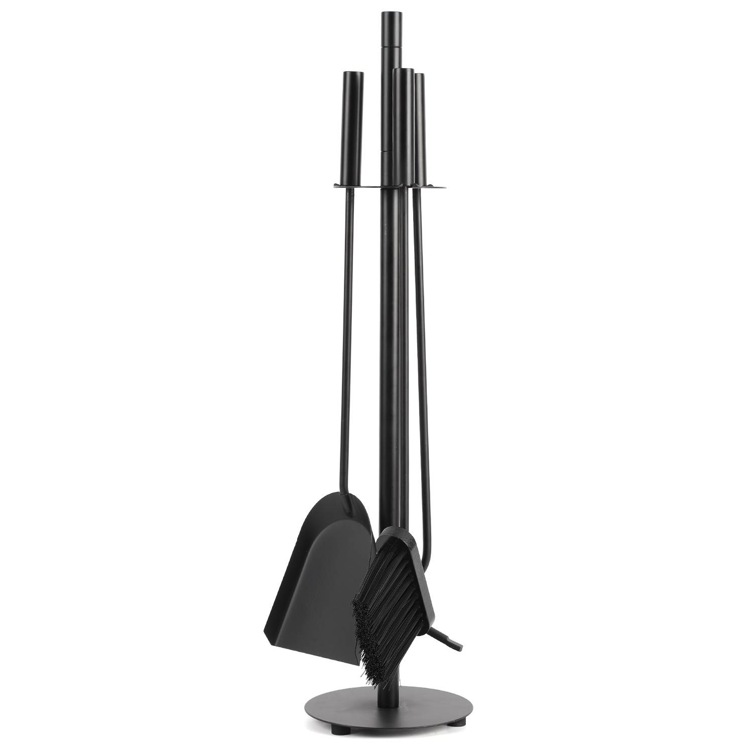 3-teiliges Kaminbesteck mit Ständer, Schaufel, Besen und Schürhaken, Schwarz