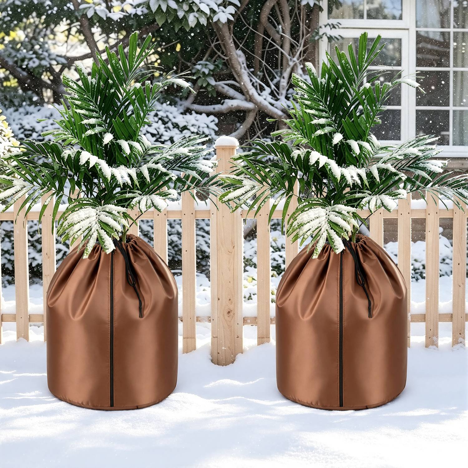 Palmen Winterschutz 2 Stück 50x45 cm Braun, wetterfester Thermo Topfschutz mit Reißverschluss für Topfpflanzen