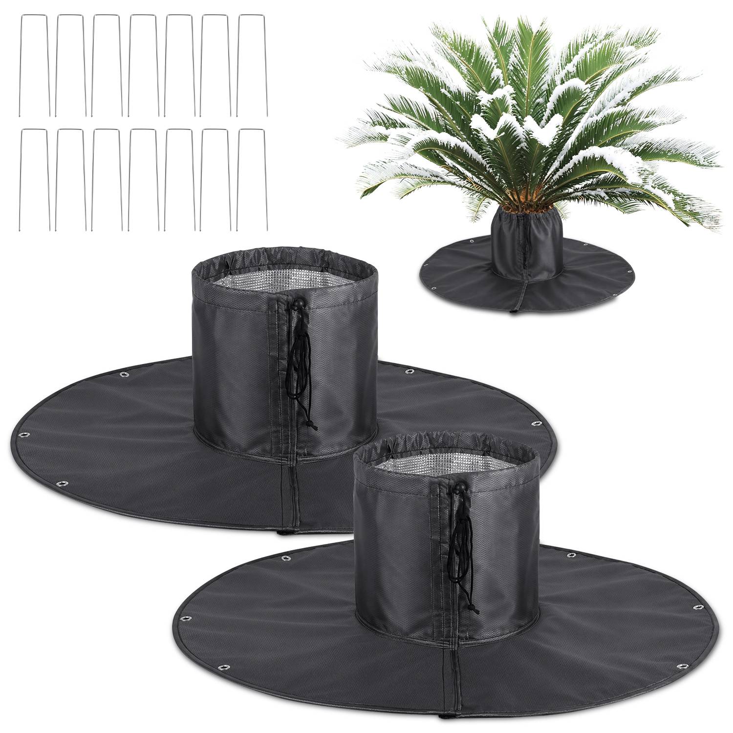 Palmen Winterschutz 2er Set Ø100 cm mit Alufolie, Oxford-Gewebe, Kordelzug und 14 Heringen für Pflanzen