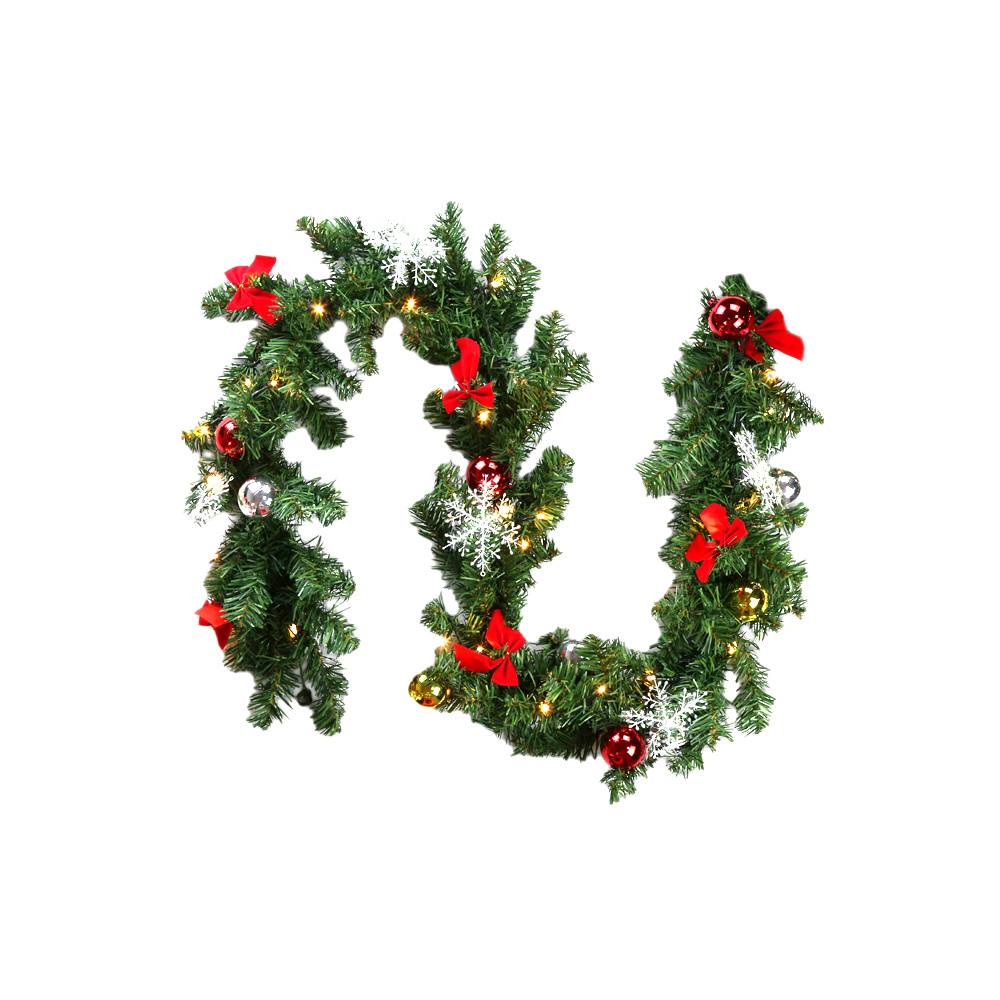 Tannengirlande 5 m, 320 Spitzen, 100 LEDs und Baumschmuck