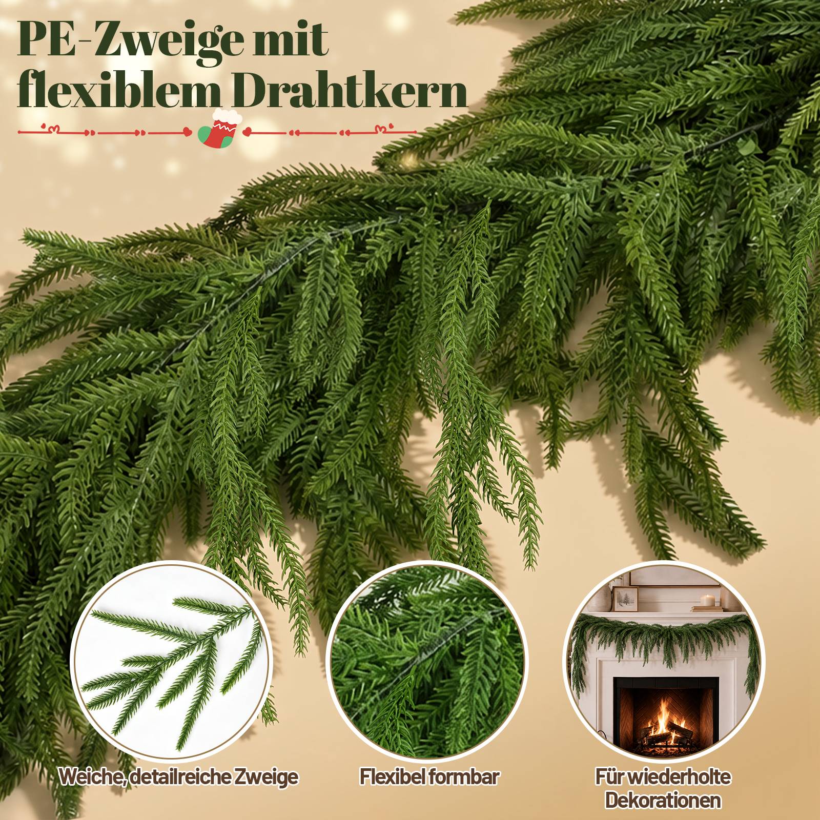 Künstliche Norfolk-Tannengirlande 2,75 m, grün, 108 Zweige