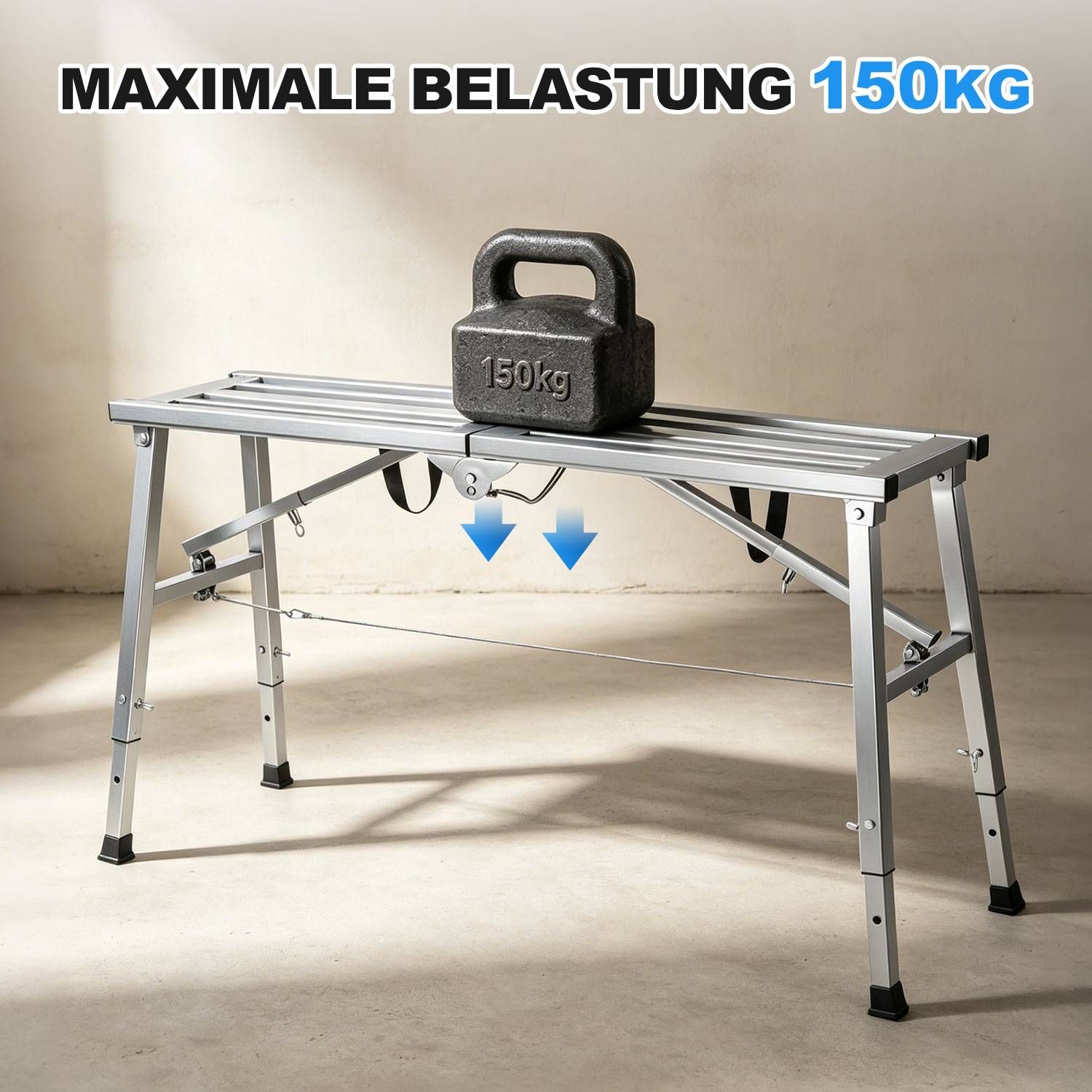 Klappbare Arbeitsplattform 120x29 cm 3-fach höhenverstellbar verzinkter Stahl 150 kg