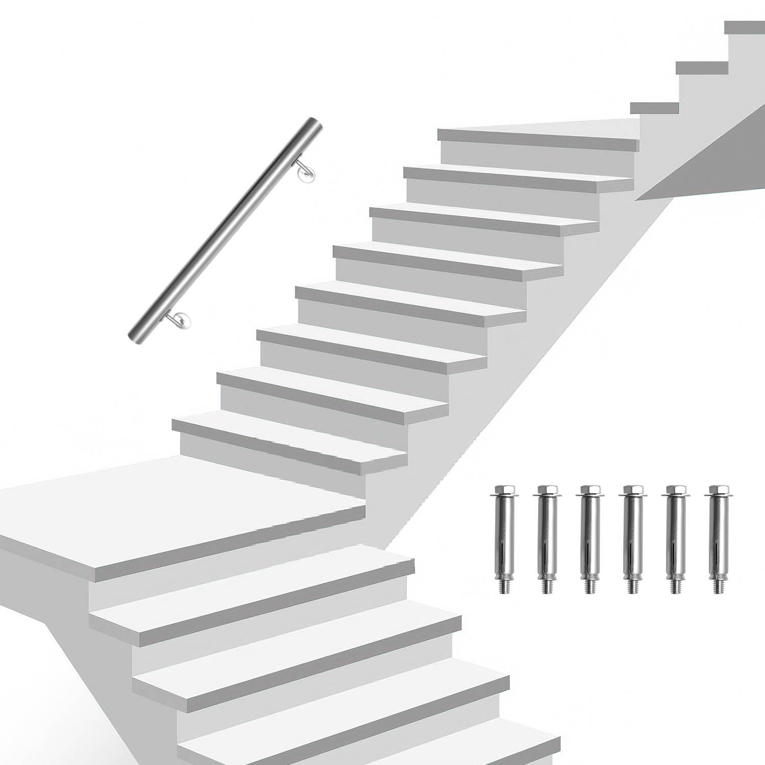 Edelstahl Handlauf 80 cm Ø42 mm aus 304 Edelstahl, Wandhandlauf Treppengeländer gebürstet, für Treppe Balkon Innen Außen