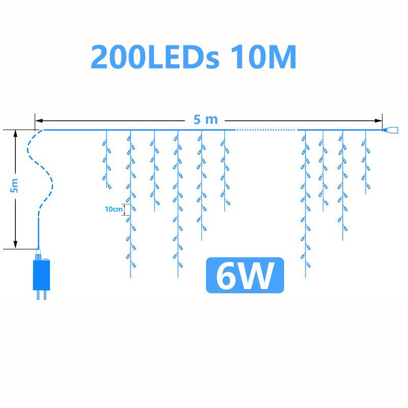 Lichterketten LED Lichtervorhang 200 LEDs Kaltweiß, 5 m, 31 V, IP44, 8 Modi, für Fenster und Balkon zu Weihnachten