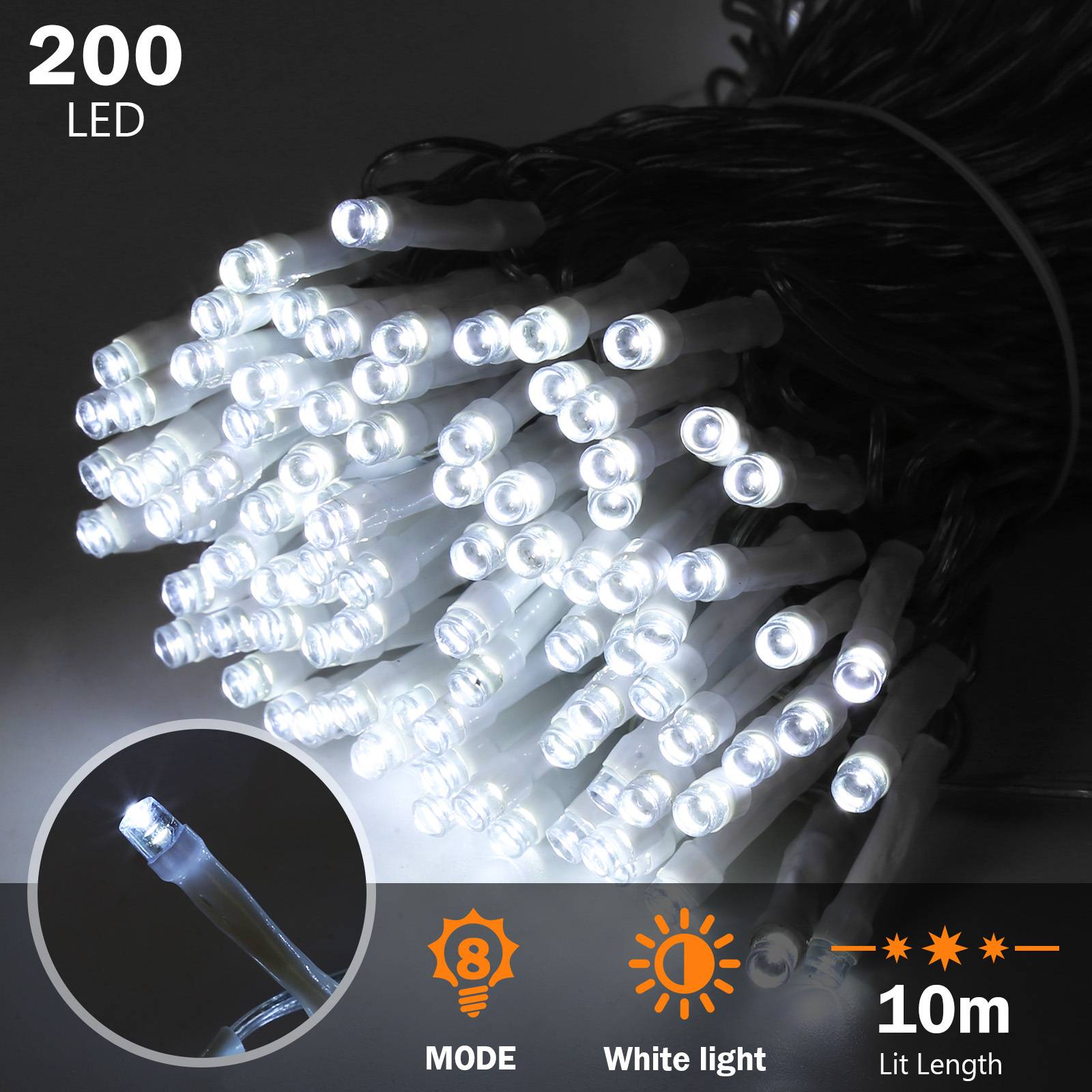 Lichterketten LED Lichtervorhang 200 LEDs Kaltweiß, 5 m, 31 V, IP44, 8 Modi, für Fenster und Balkon zu Weihnachten