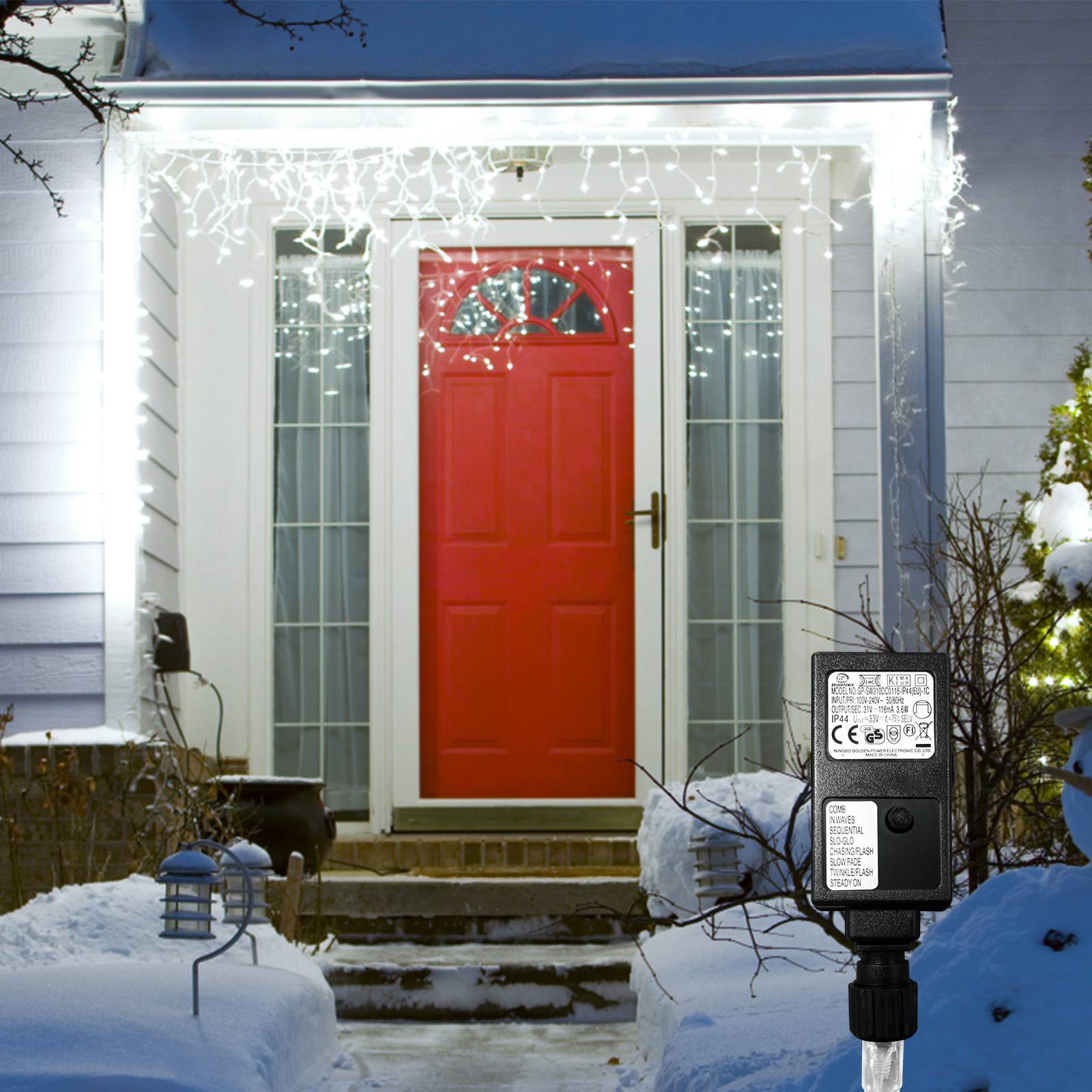 Lichterketten Eisregen 200 LED Kaltweiß, 5 m Lichtervorhang, 31 V, IP44, 8 Modi mit Memory für Weihnachten